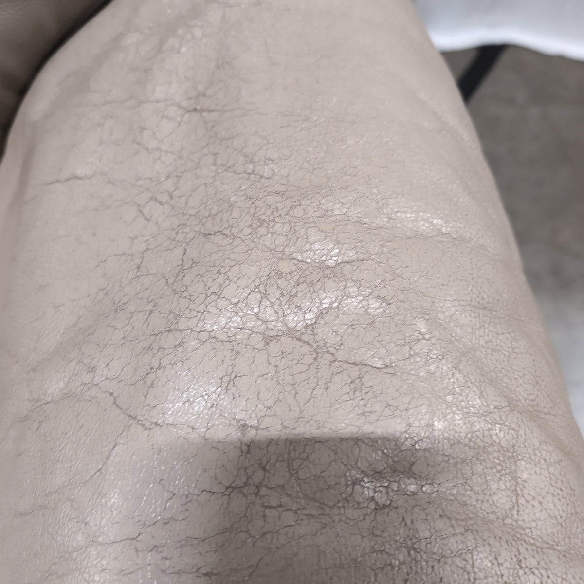 Overstuffed Light Beige Recliner in Leather