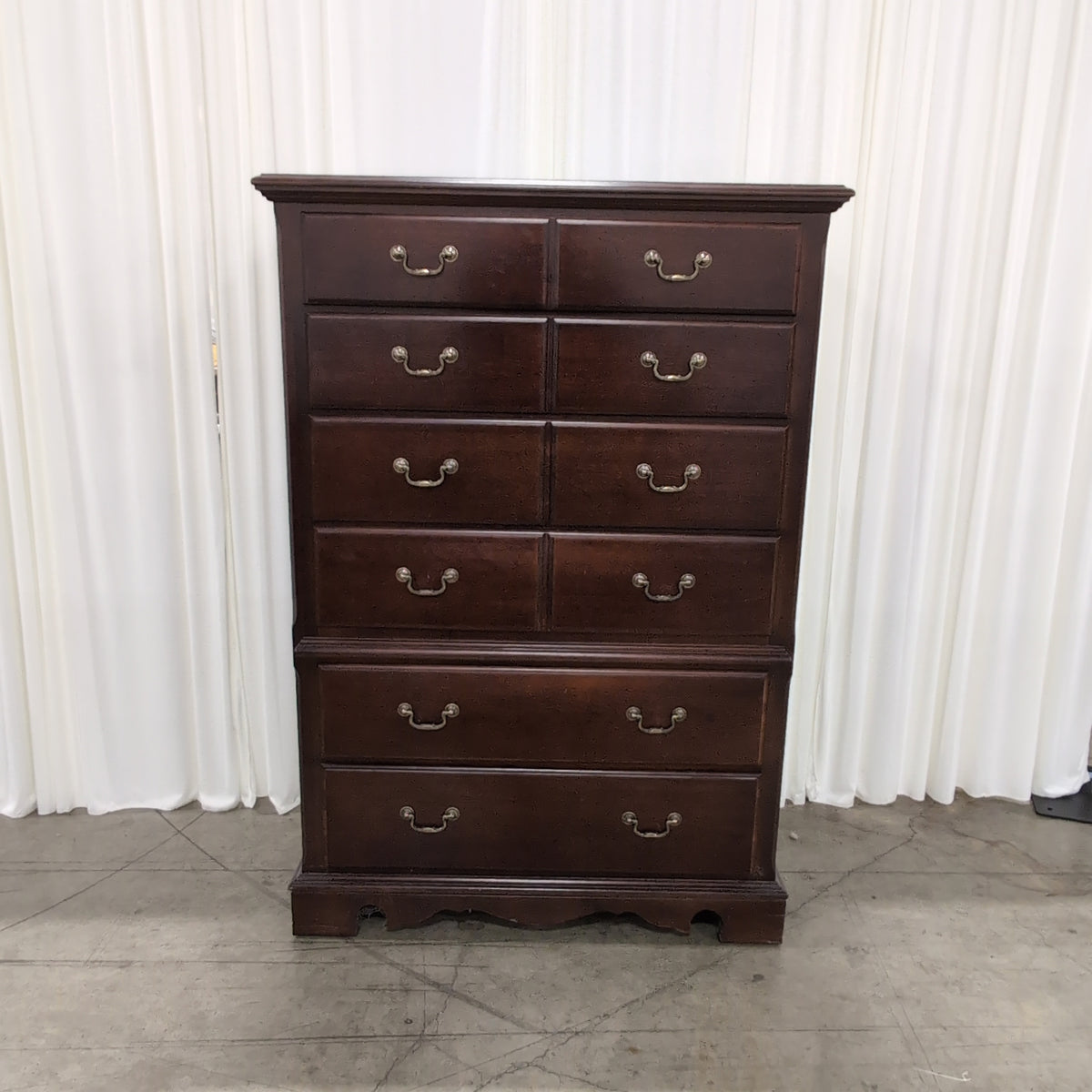 Traditional Dark Cherry Wood Dresser with Ornate Hardware
