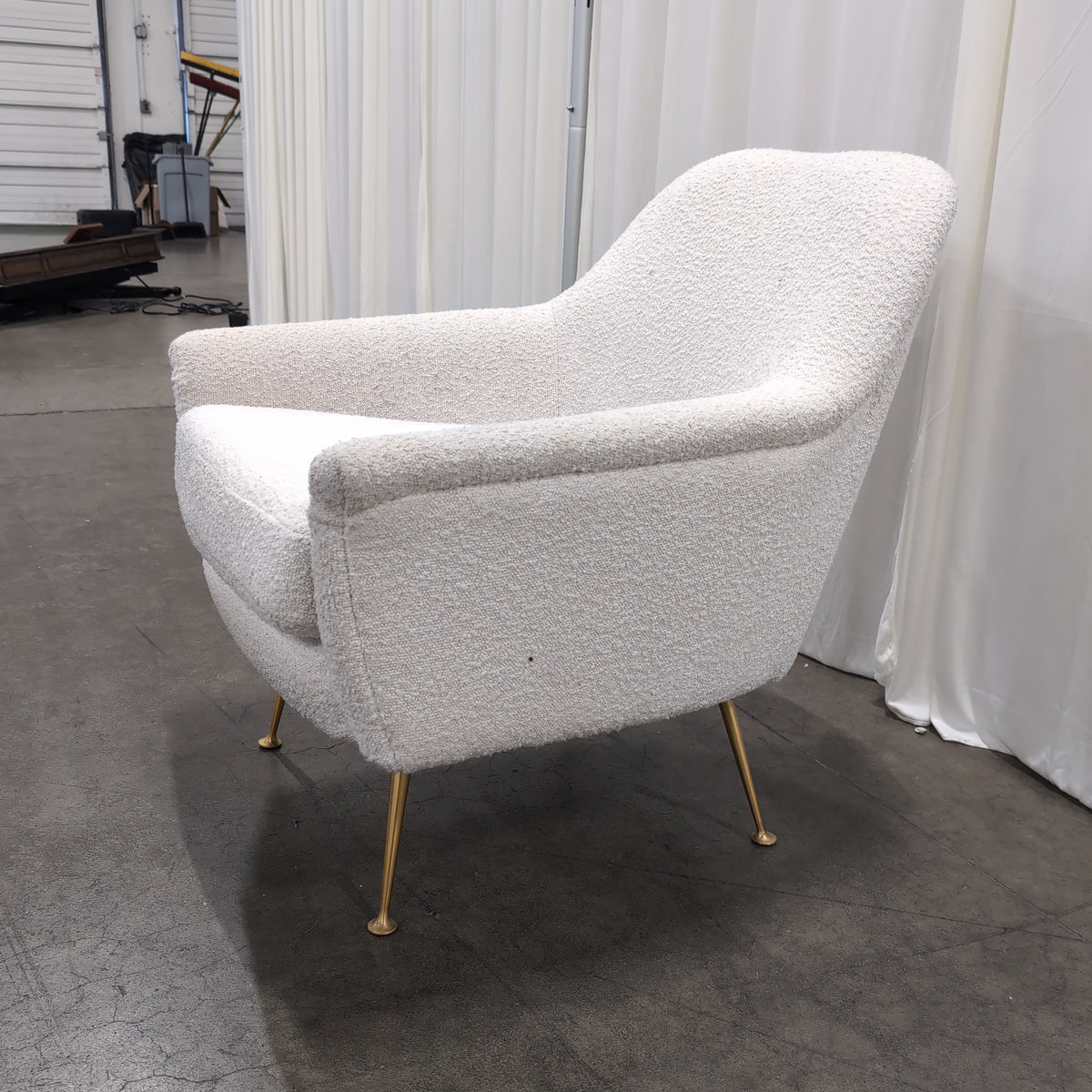 Cream Bouclé Armchair with Brass-Toned Feet