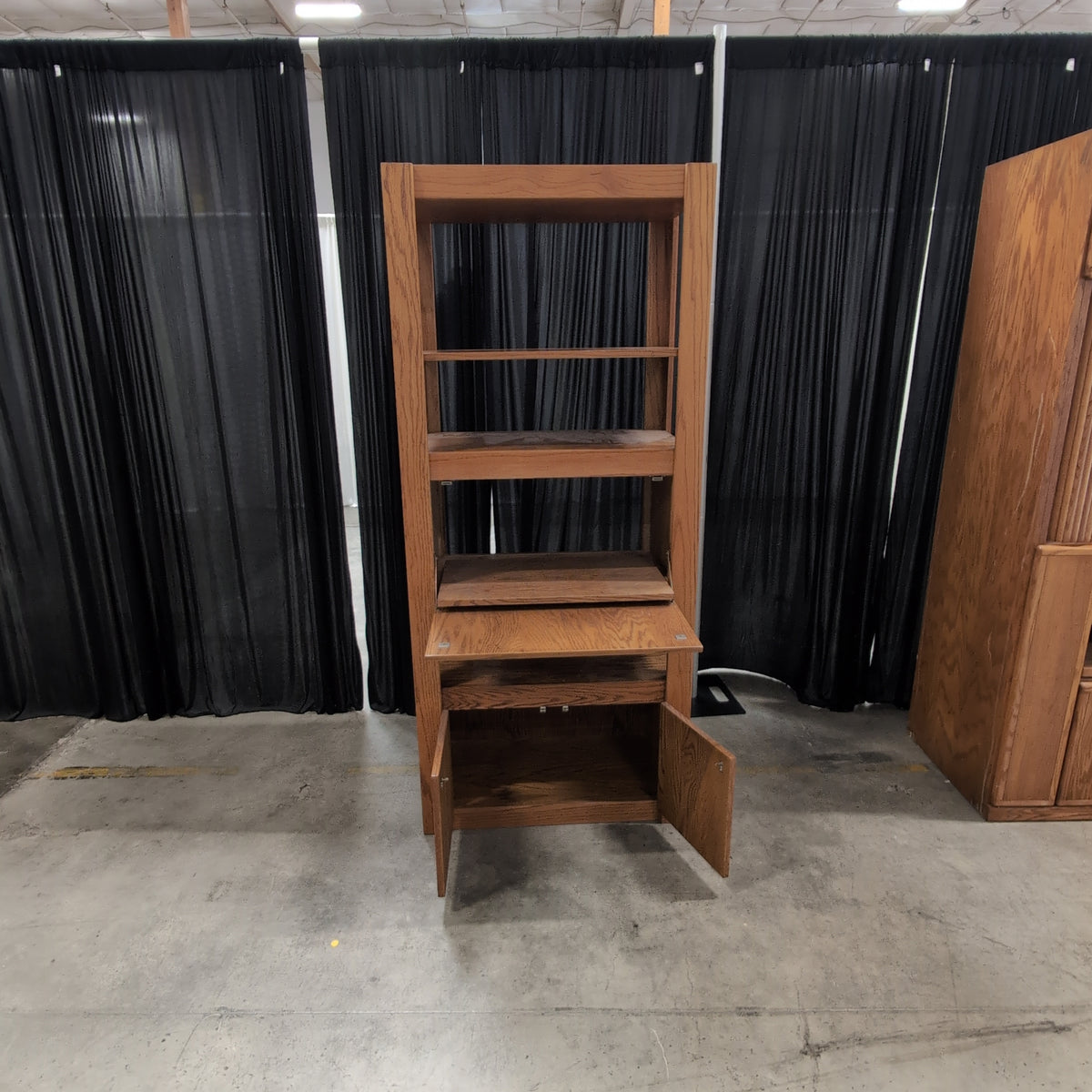 Medium Brown Wood Bookcase with Cabinet Storage