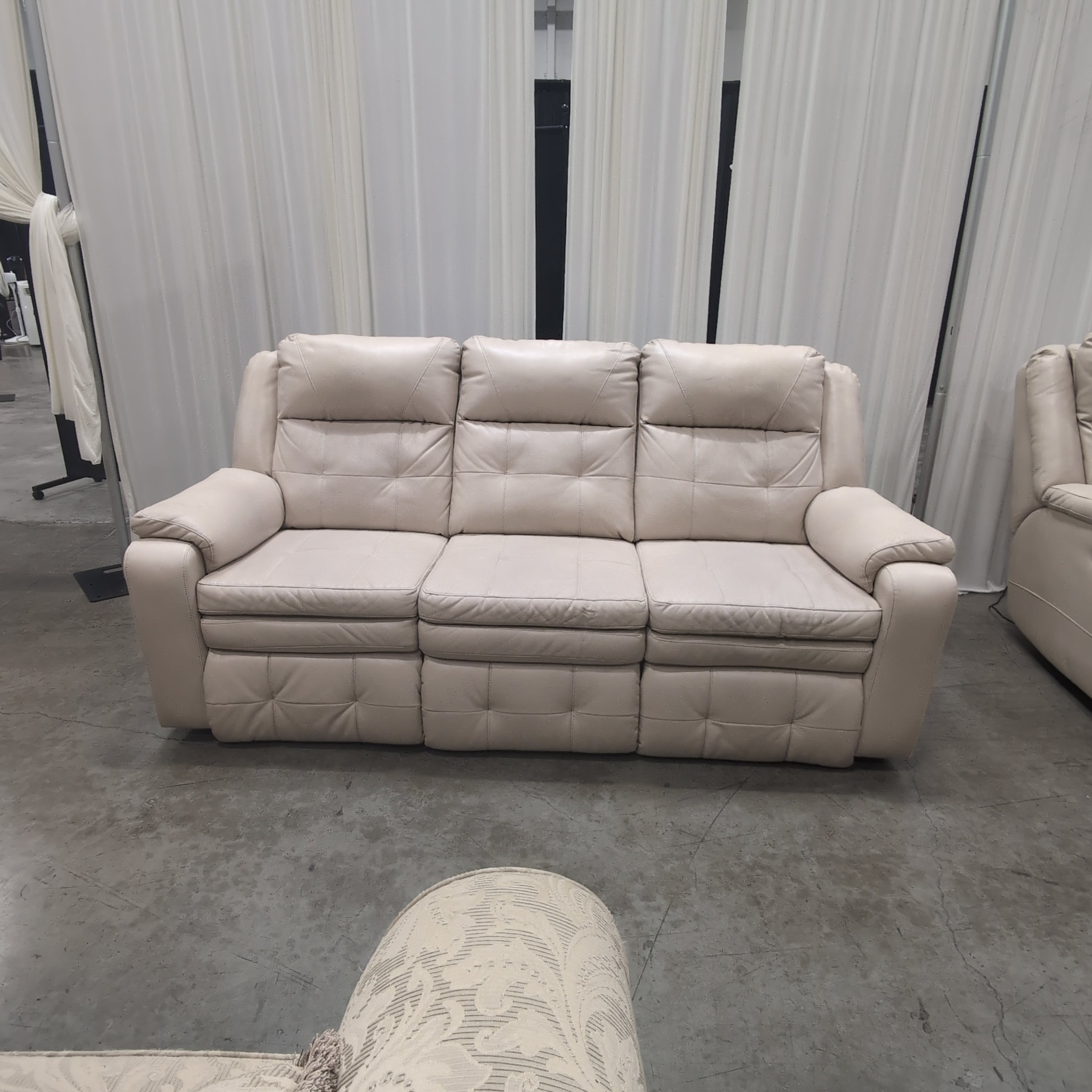 Light Tan Leather Three-Seat Couch with Rolled Arms