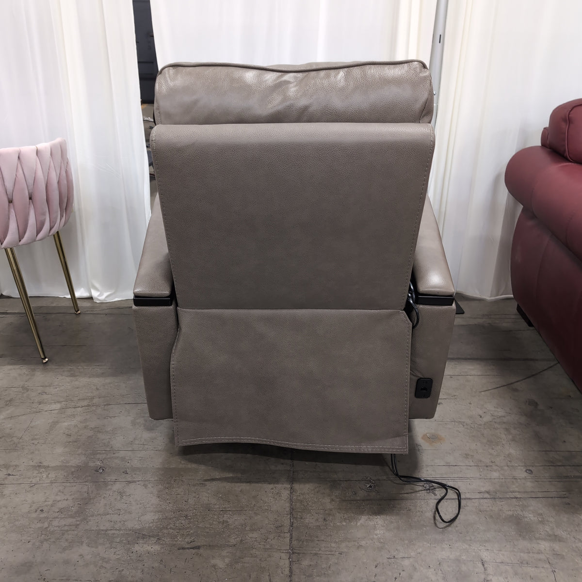 Taupe Upholstered Recliner with Glossy Arm Panels