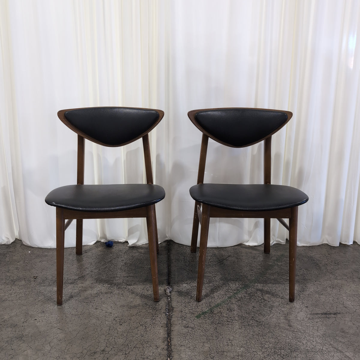 Mid-Century Style Wood Chair with Black Upholstery