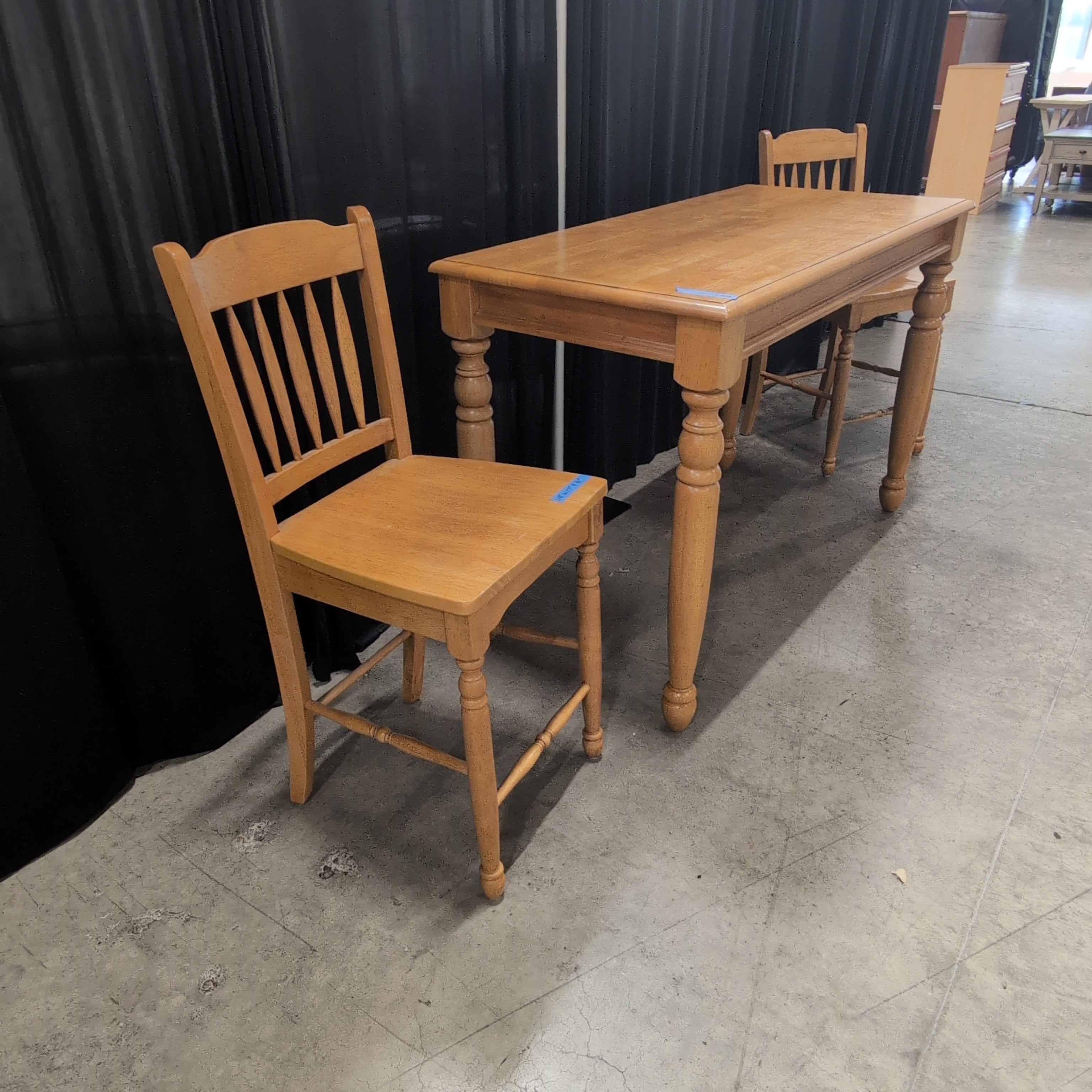 Natural Tone Wood Spindle Back Chair and table