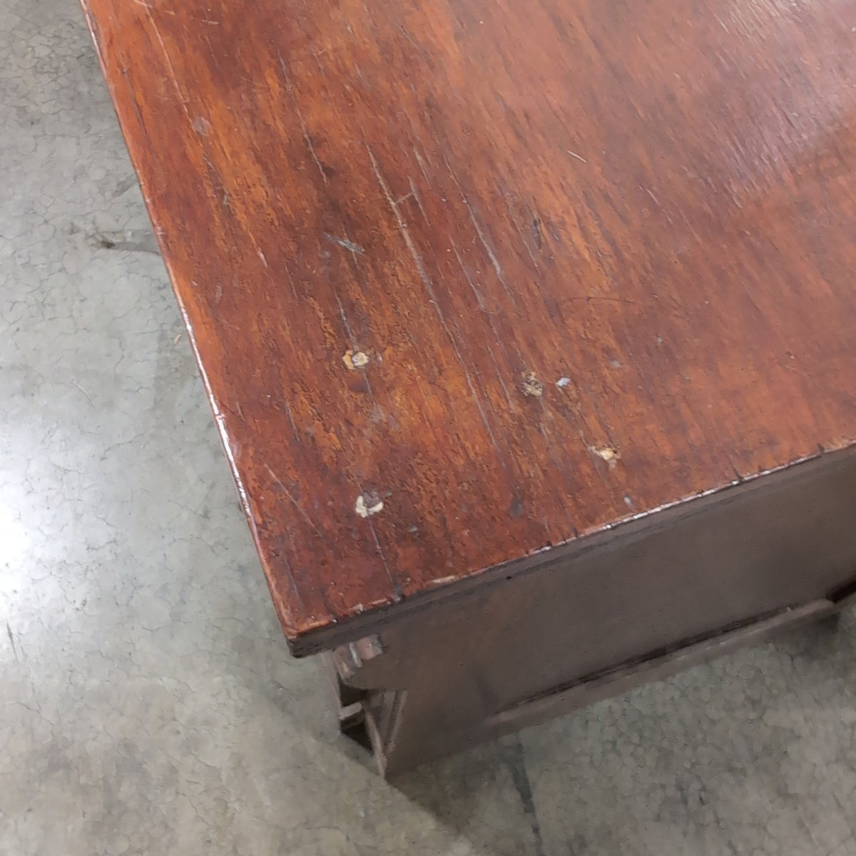 Antique Dark Wood Burl Veneer Dresser with Ornate Hardware