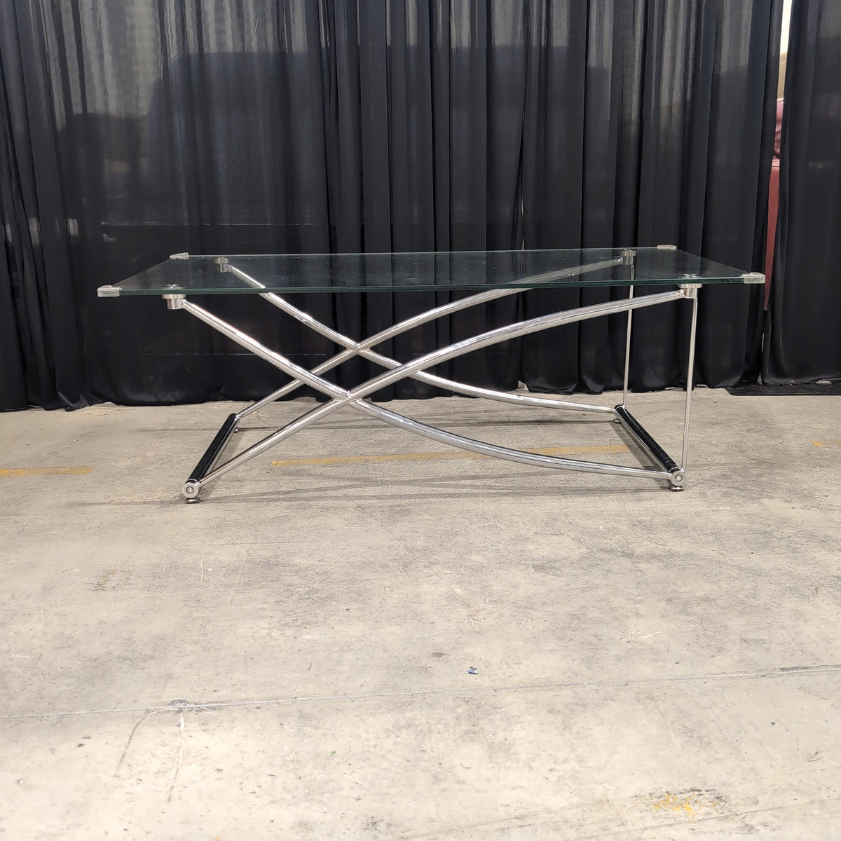 Modern Chrome X-Base Coffee Table with Glass Top