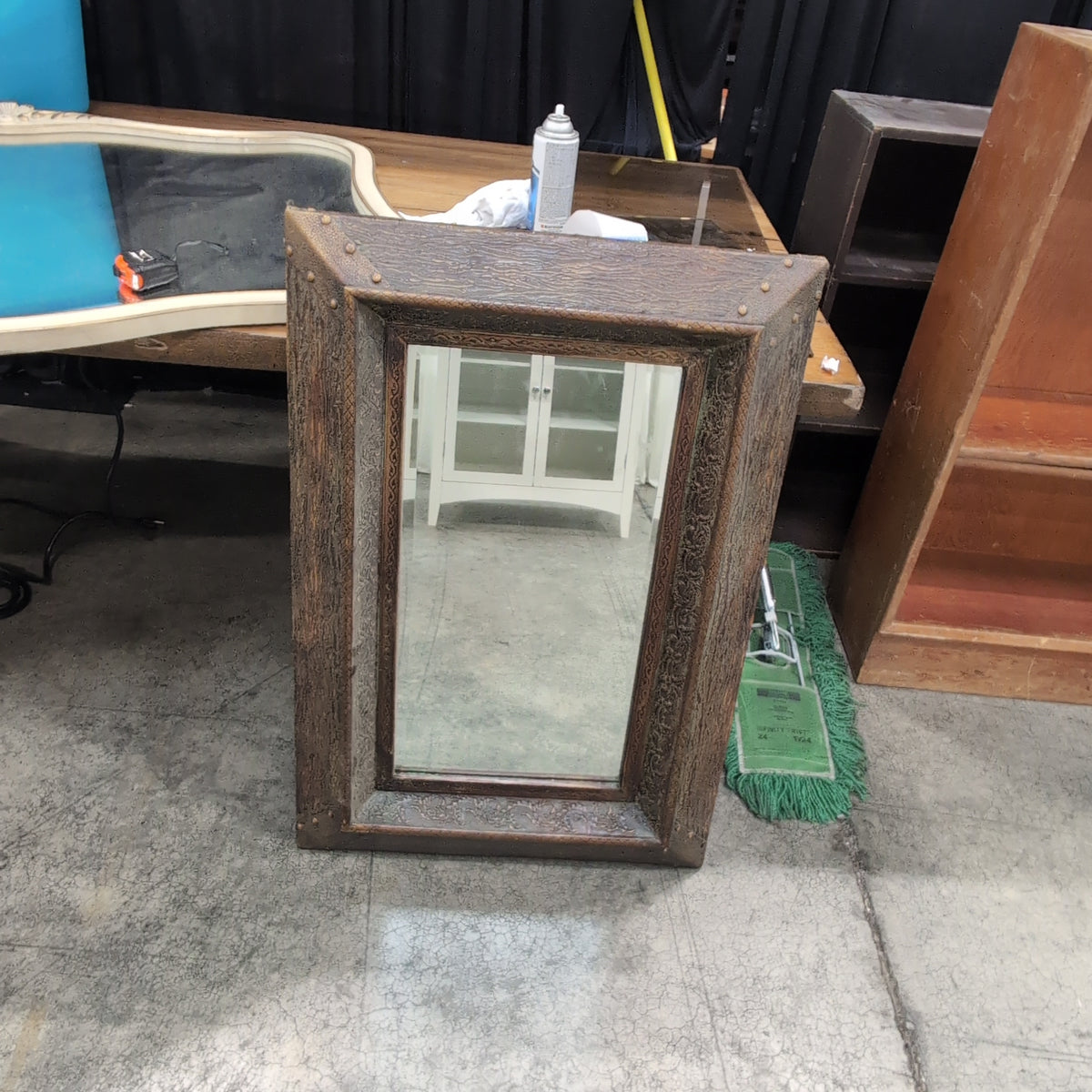 Ross-Brown Textured Wood Rectangular Mirror with Decorative Studs