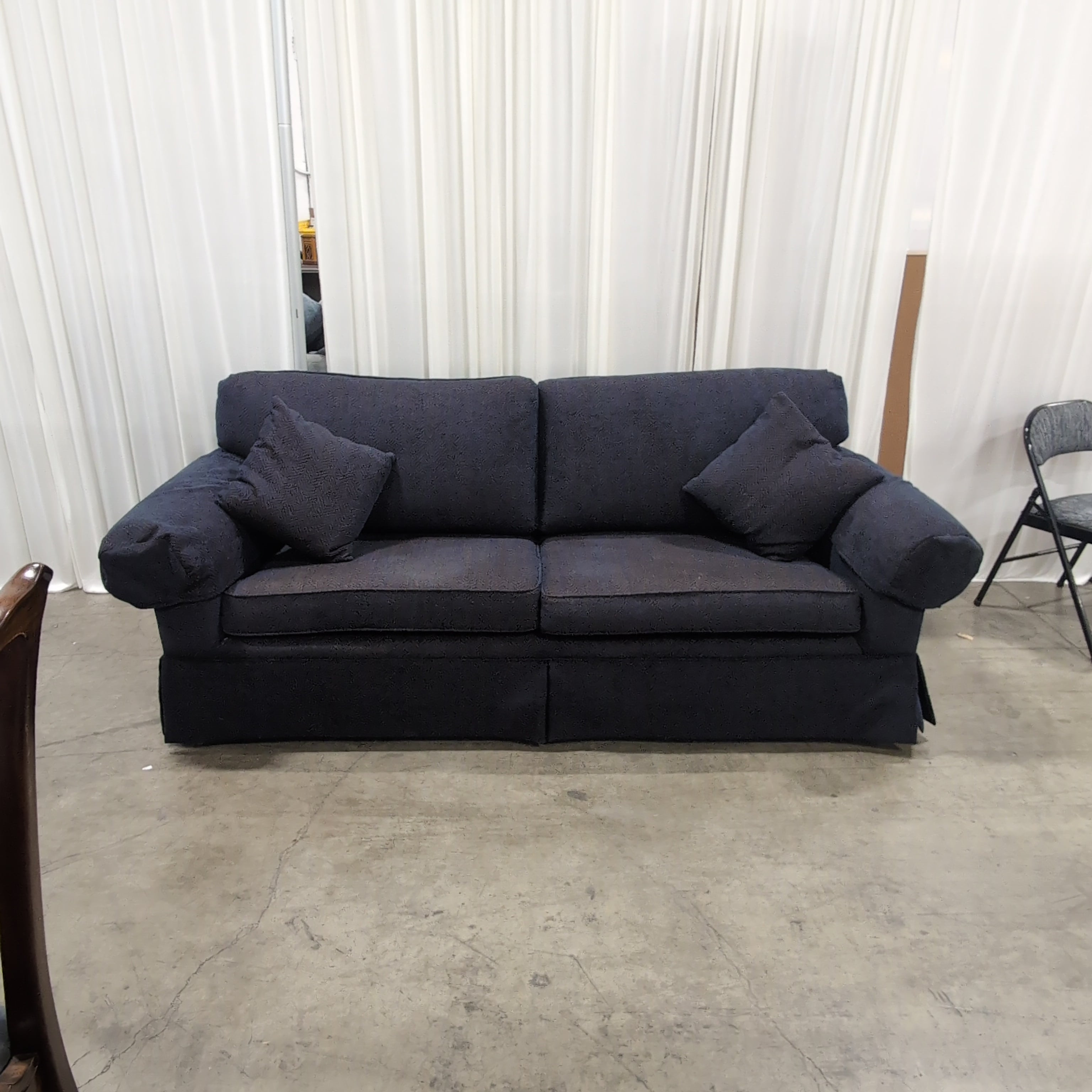 Navy Blue Fabric Skirted Base Couch