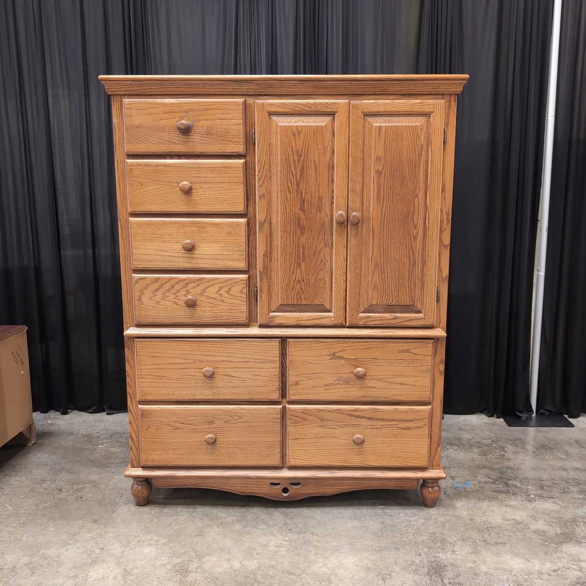 Oak Wood Combo Armoire with Multiple Drawers