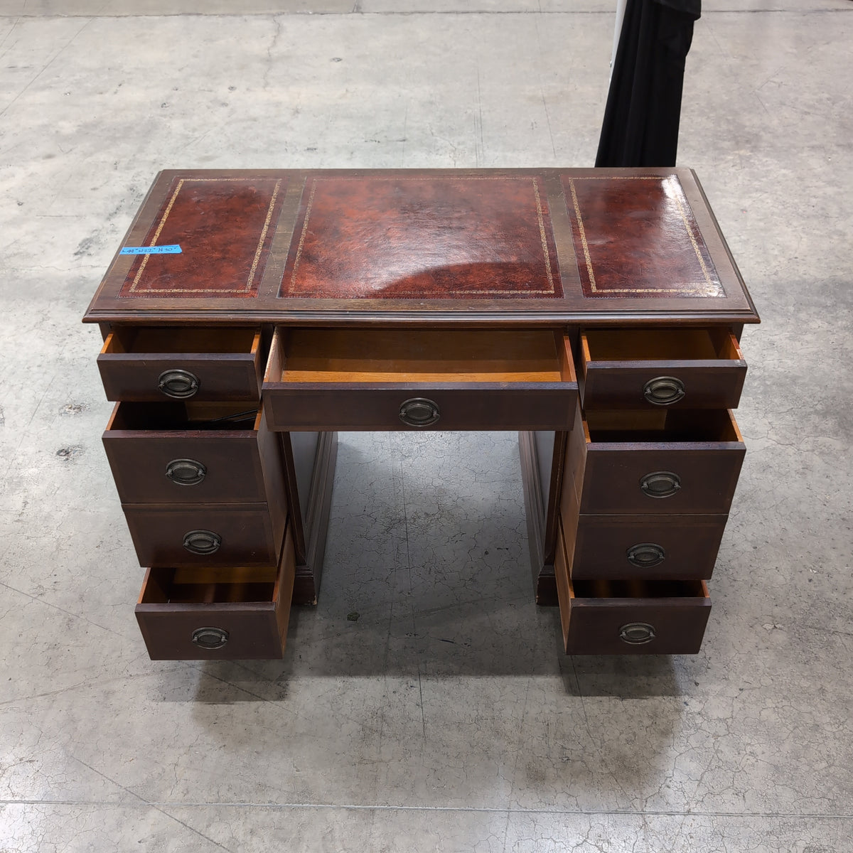 Traditional Dark Wood Pedestal Desk with Inlaid Top