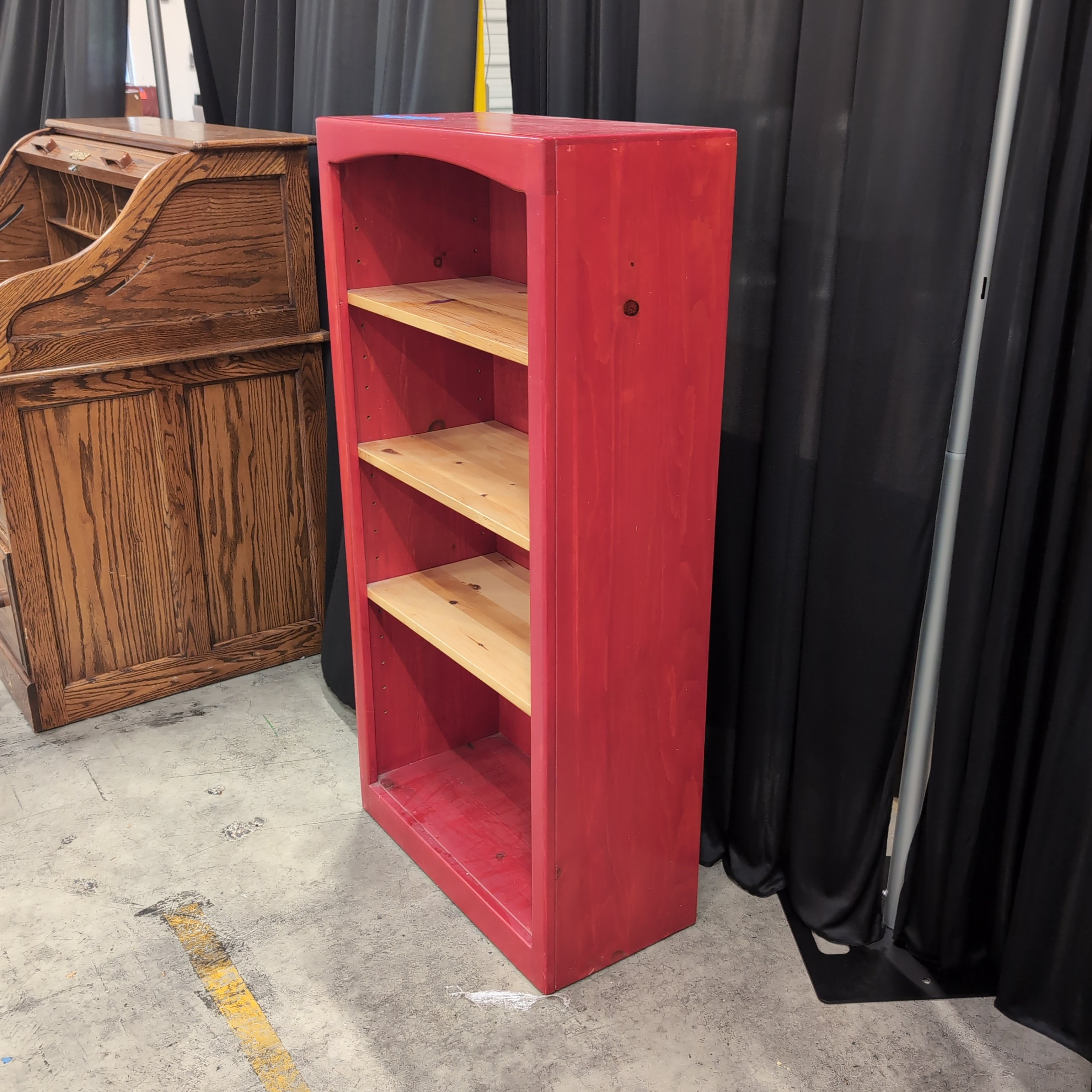 Red Tapered Wood Bookcase with Natural Wood Shelves