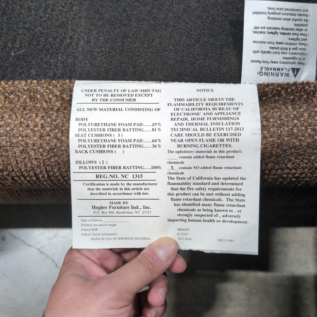 Brown Textured Fabric L-Shaped Sectional Couch with Nailhead Trim