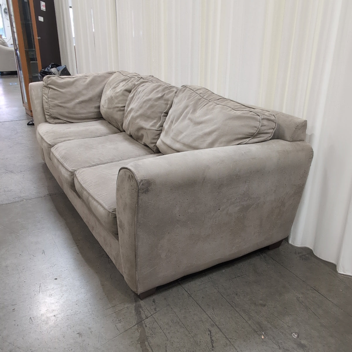 Light Beige Fabric Rolled Arm Sectional Couch