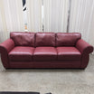 Burgundy Rolled Arm Three-Cushion Couch in Leather