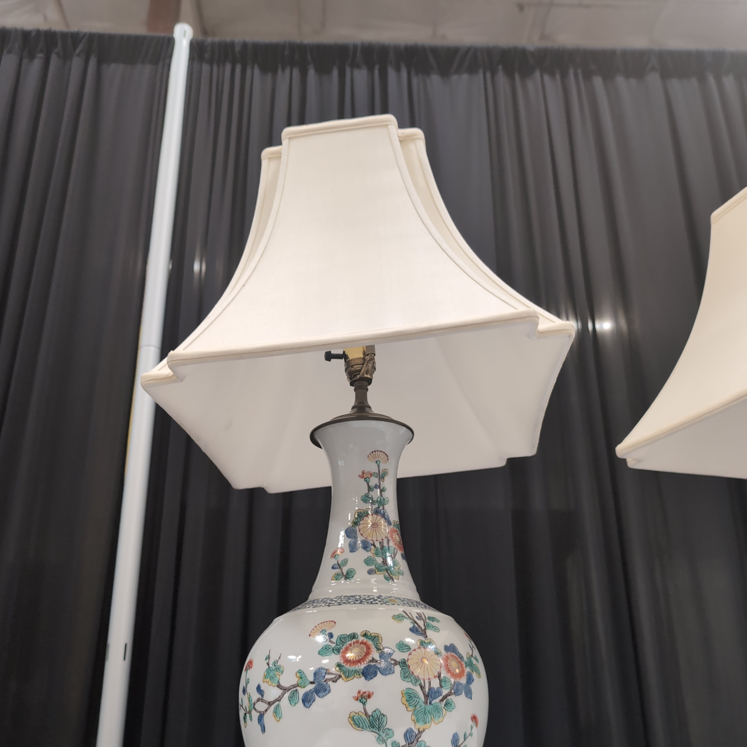 Chinoiserie Porcelain Floral Table Lamp with Ornate Finial