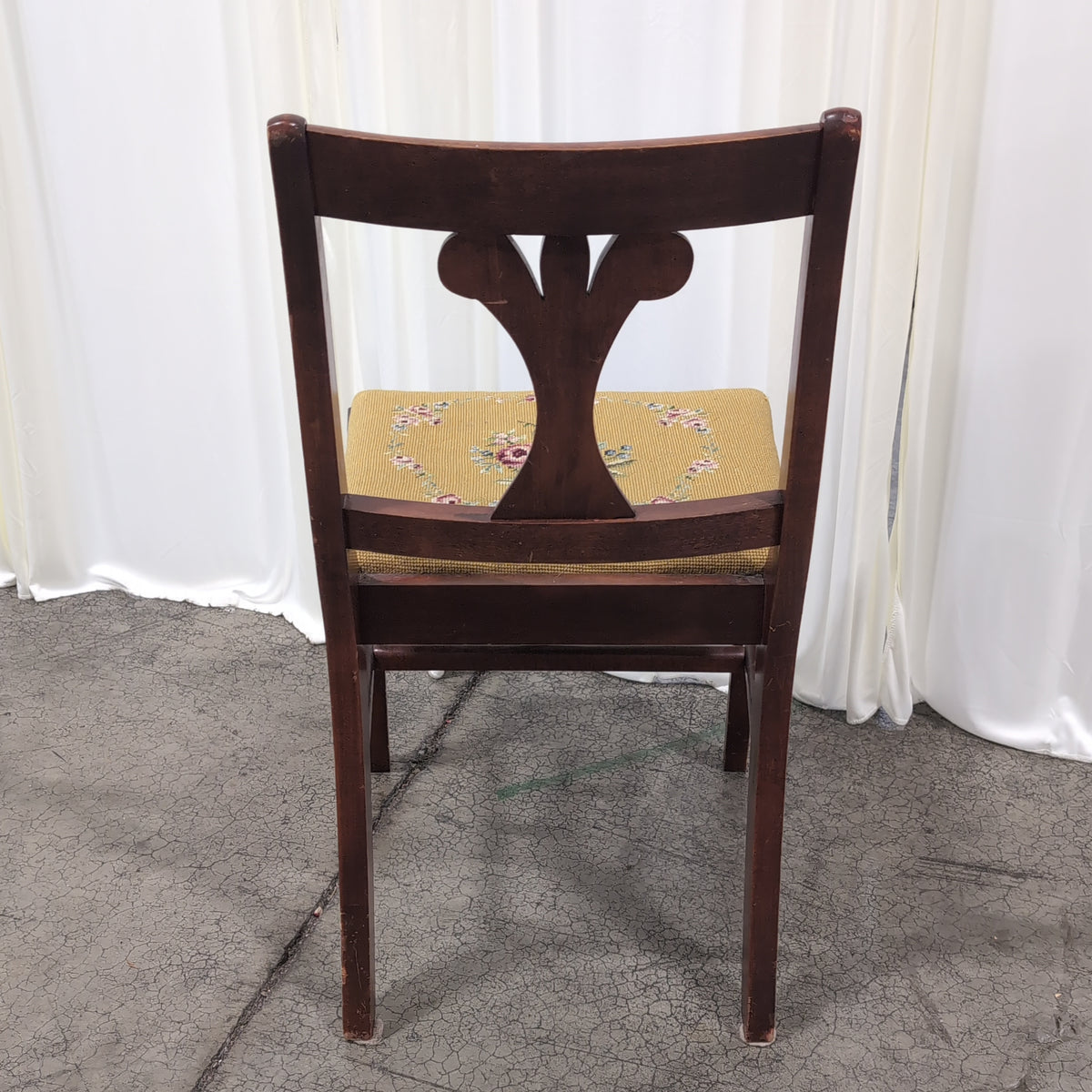 Traditional Carved Wood Dining Chair with Needlepoint Seat