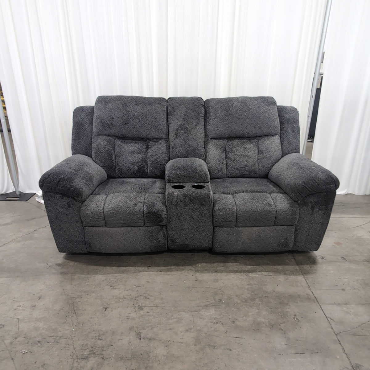 Grey Fabric Reclining Loveseat with Center Console