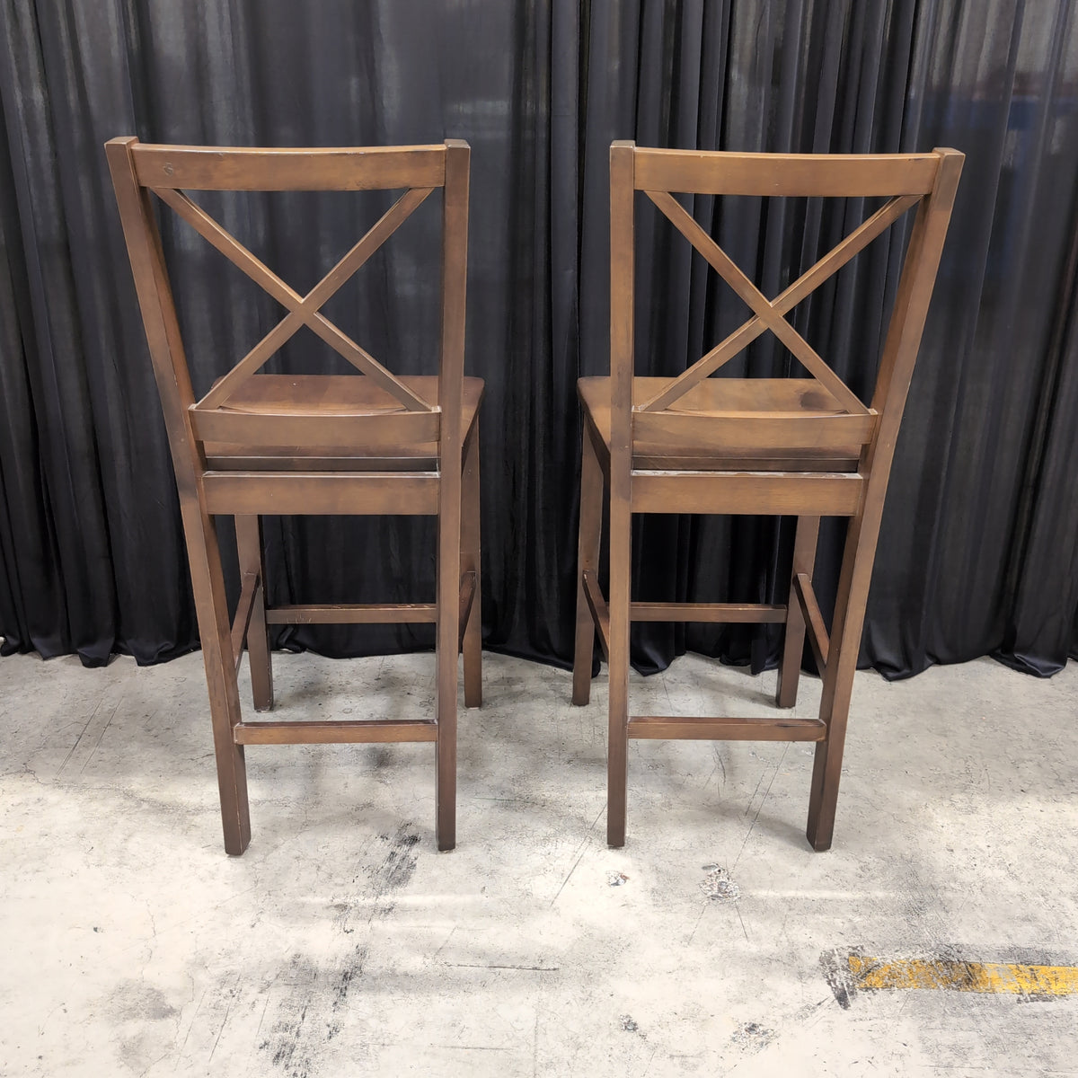 Brown Wood X-Back Bar Stool