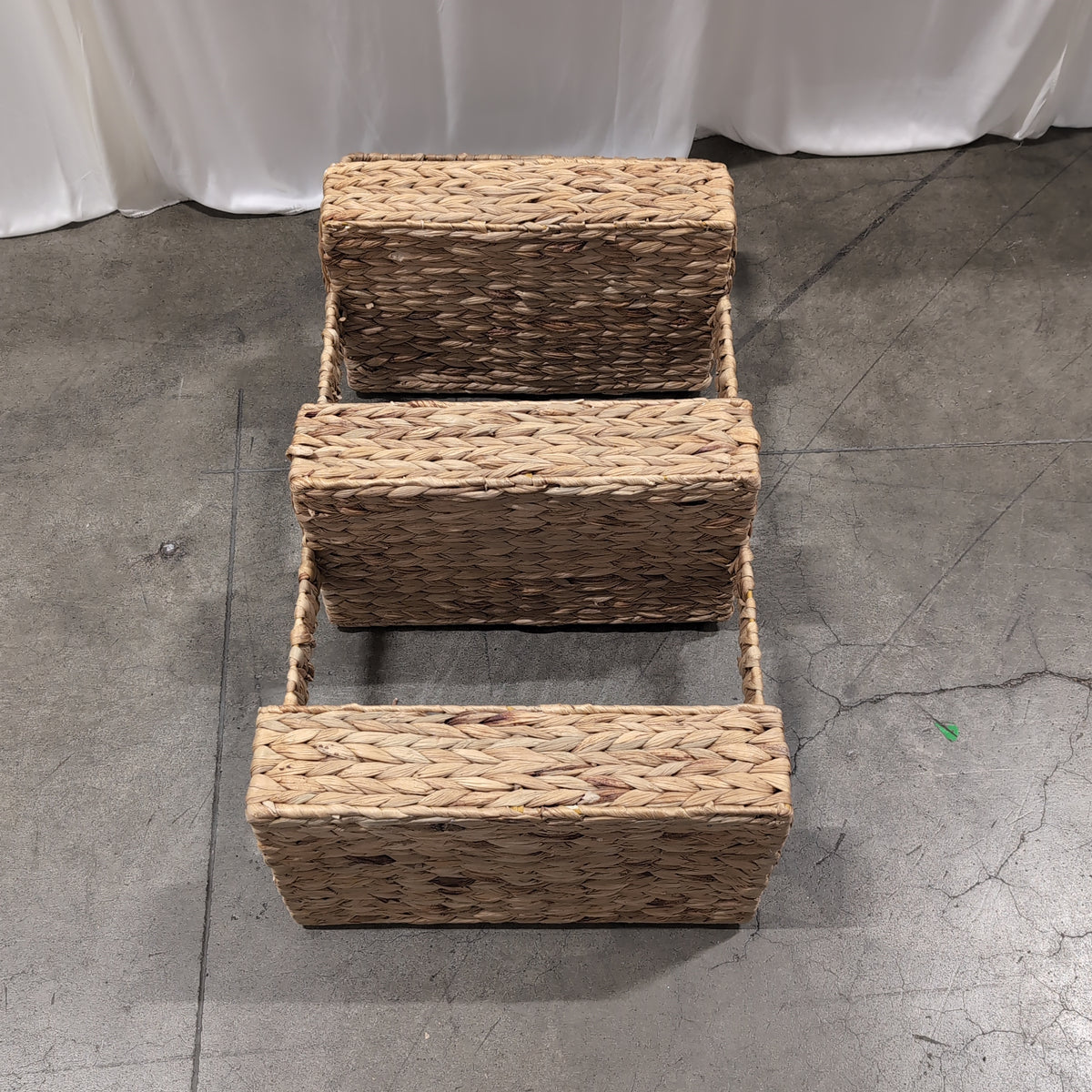 Natural Woven Three-Tier Basket Stand with Handle