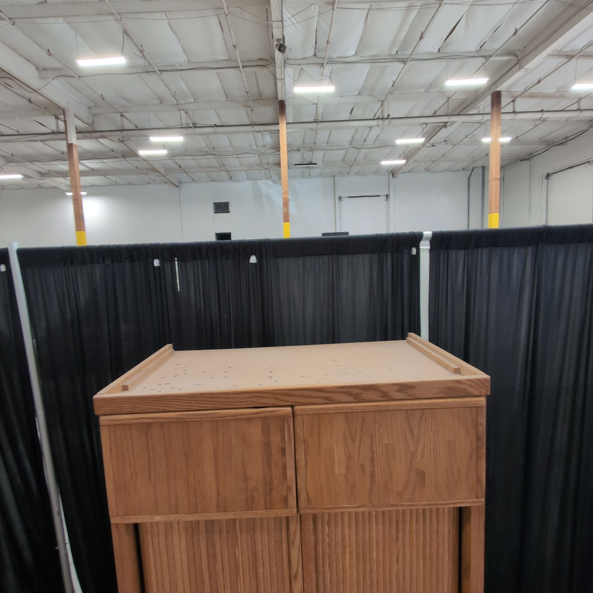 Oak Finish Tall Storage TV Stand with Slatted Doors
