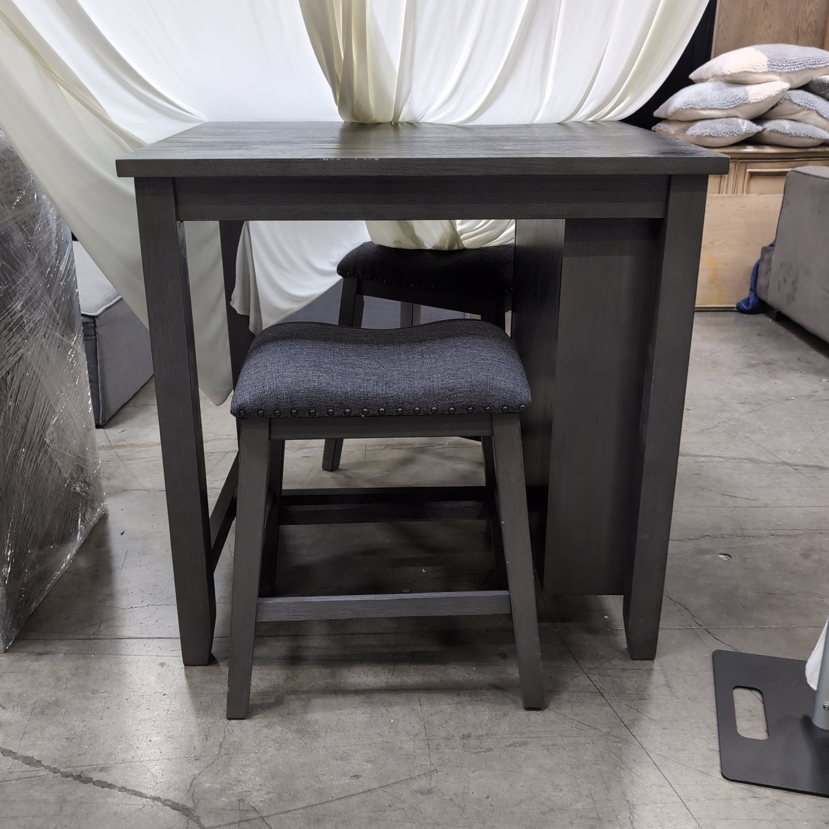 Grey Wood Kitchen Island with Open Shelves