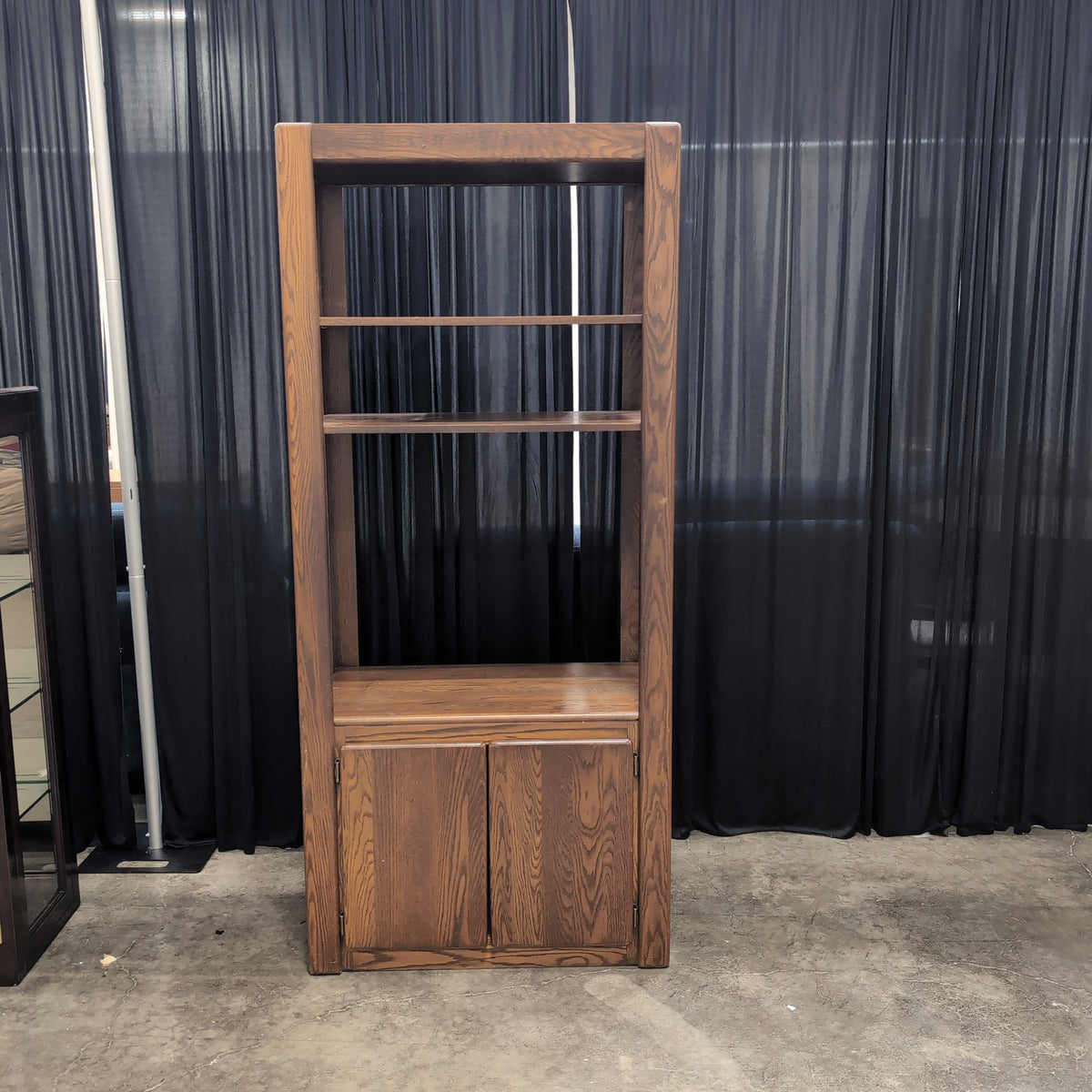 Sturdy Brown Wood Bookcase with Cabinet Doors