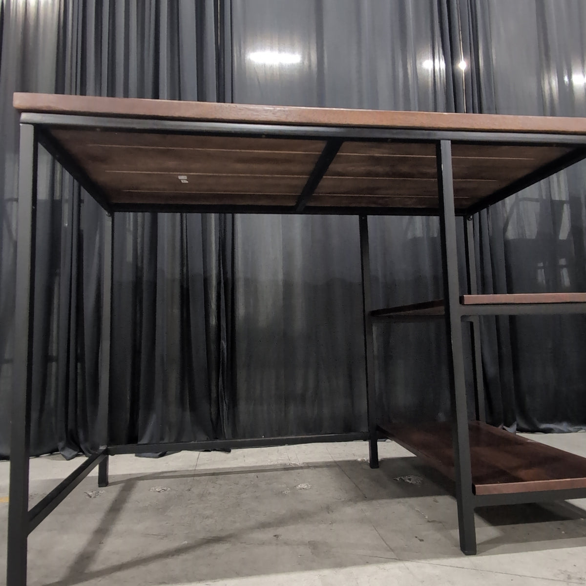 Dark Wood and Black Metal Desk with Shelves