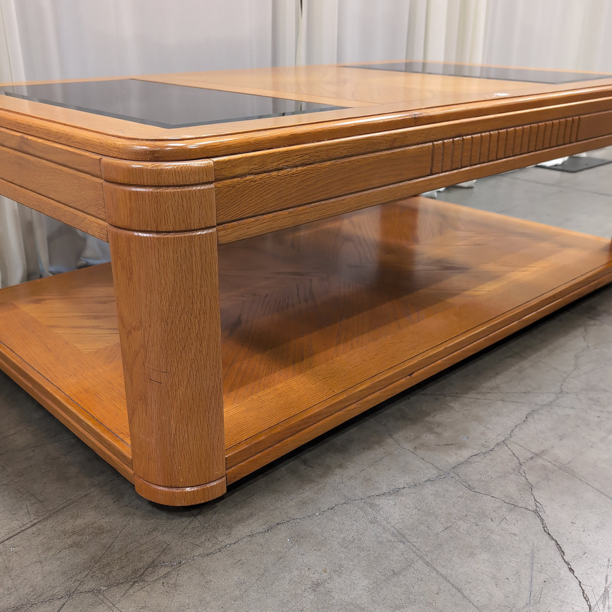 Rectangular Blonde Wood Coffee Table with Glass Inserts