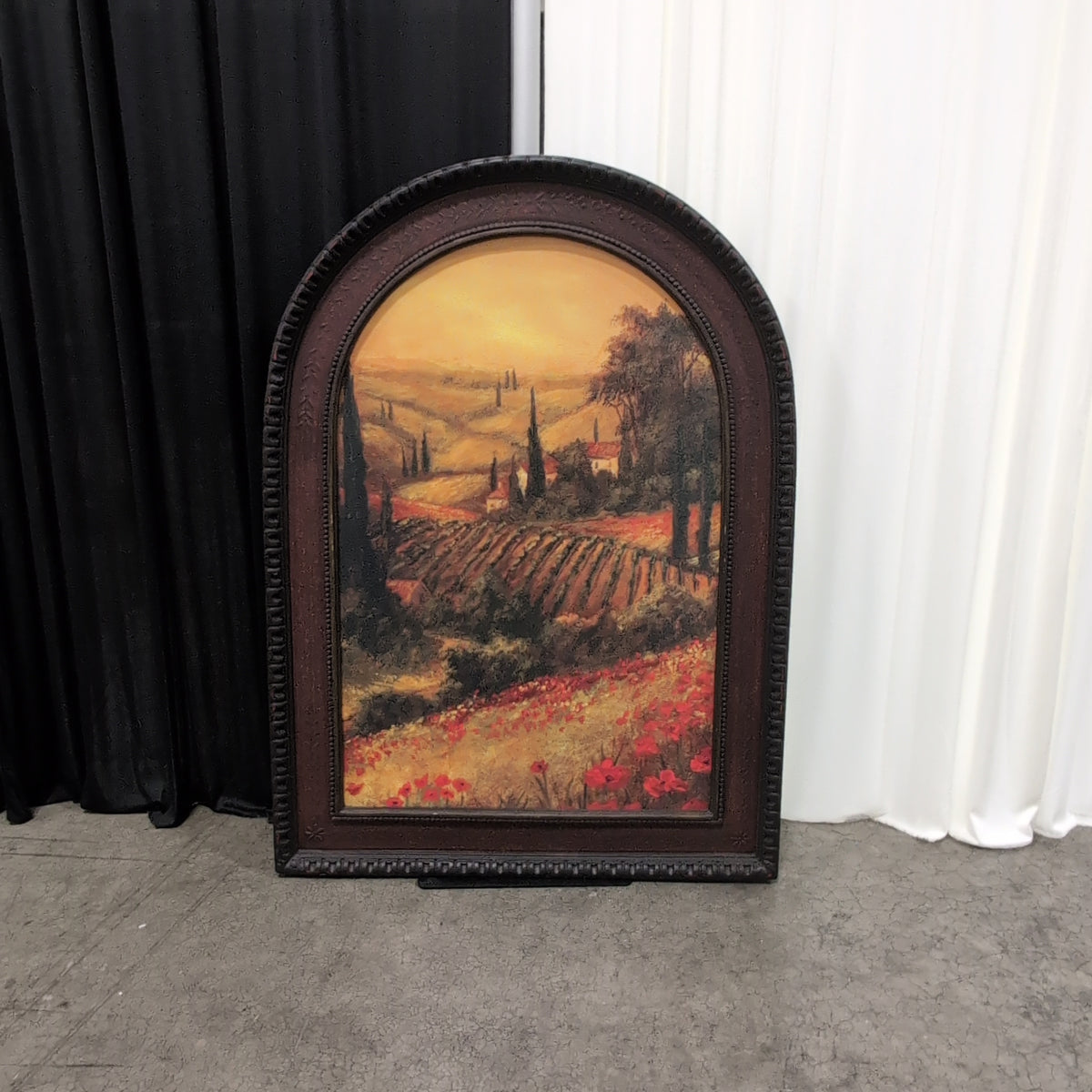 Tuscan Landscape Arched Framed Art in Dark Wood