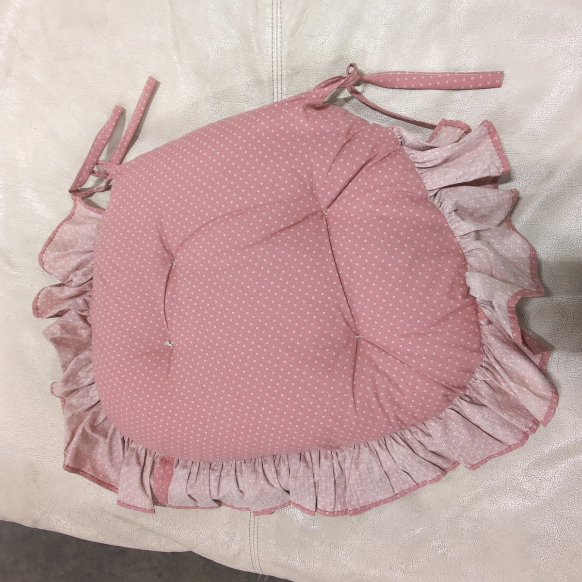 Pink Dotted Round Chair Cushion with Ties