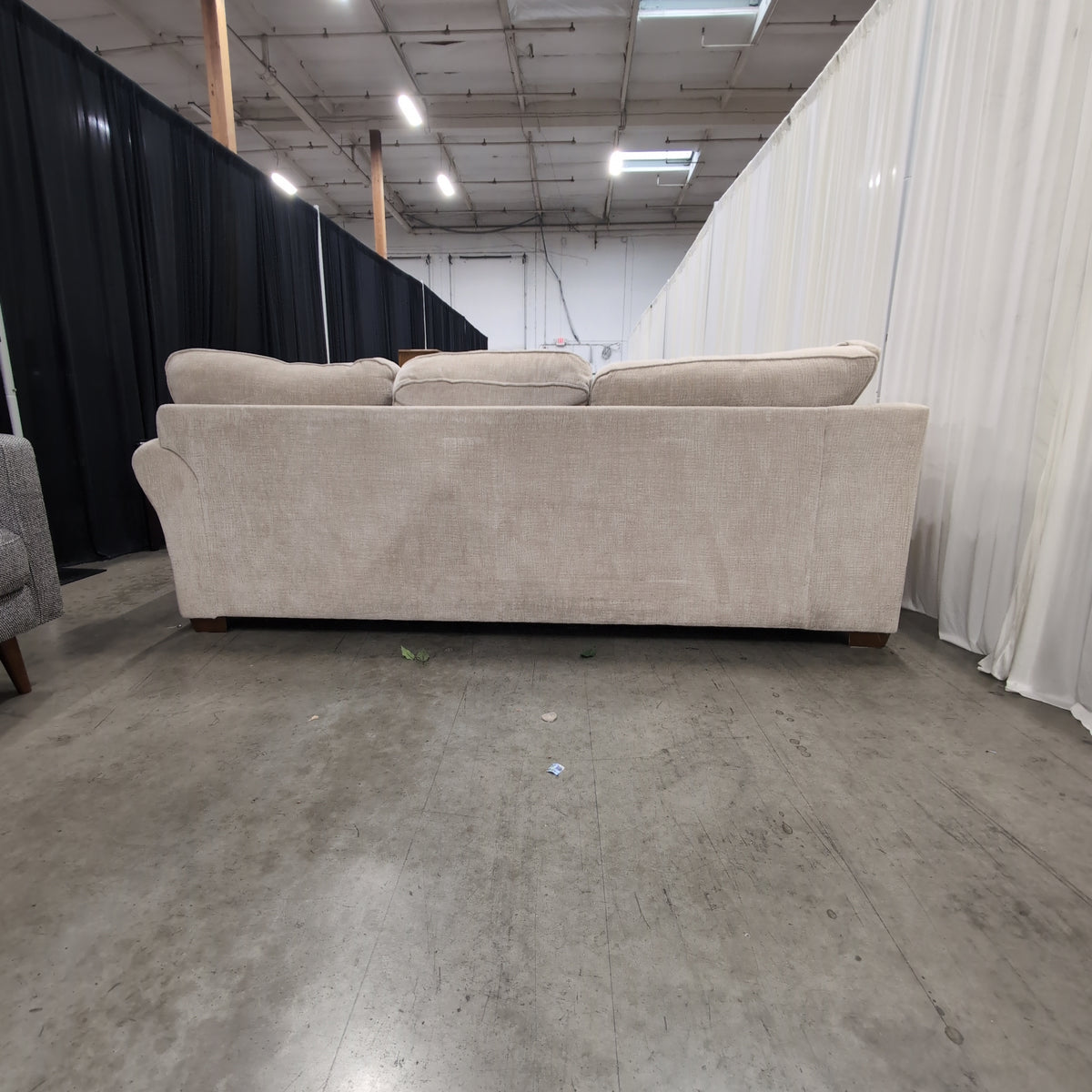 Light Beige Textured Fabric Sectional Couch with Rolled Arms