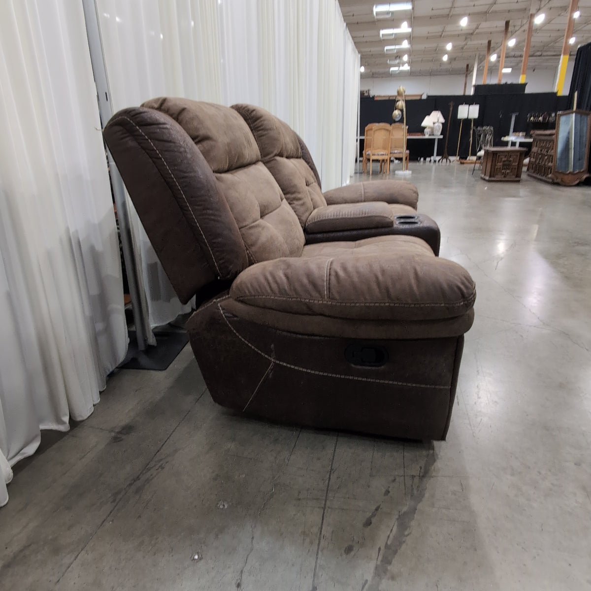 Timberland Co-Brown Distressed Leather Reclining Sectional Couch with Cup Holders