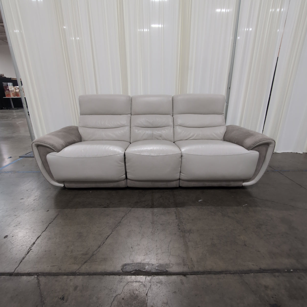 Prime Resource Int Two-Tone Leather Power Recliner Couch with Padded Backs