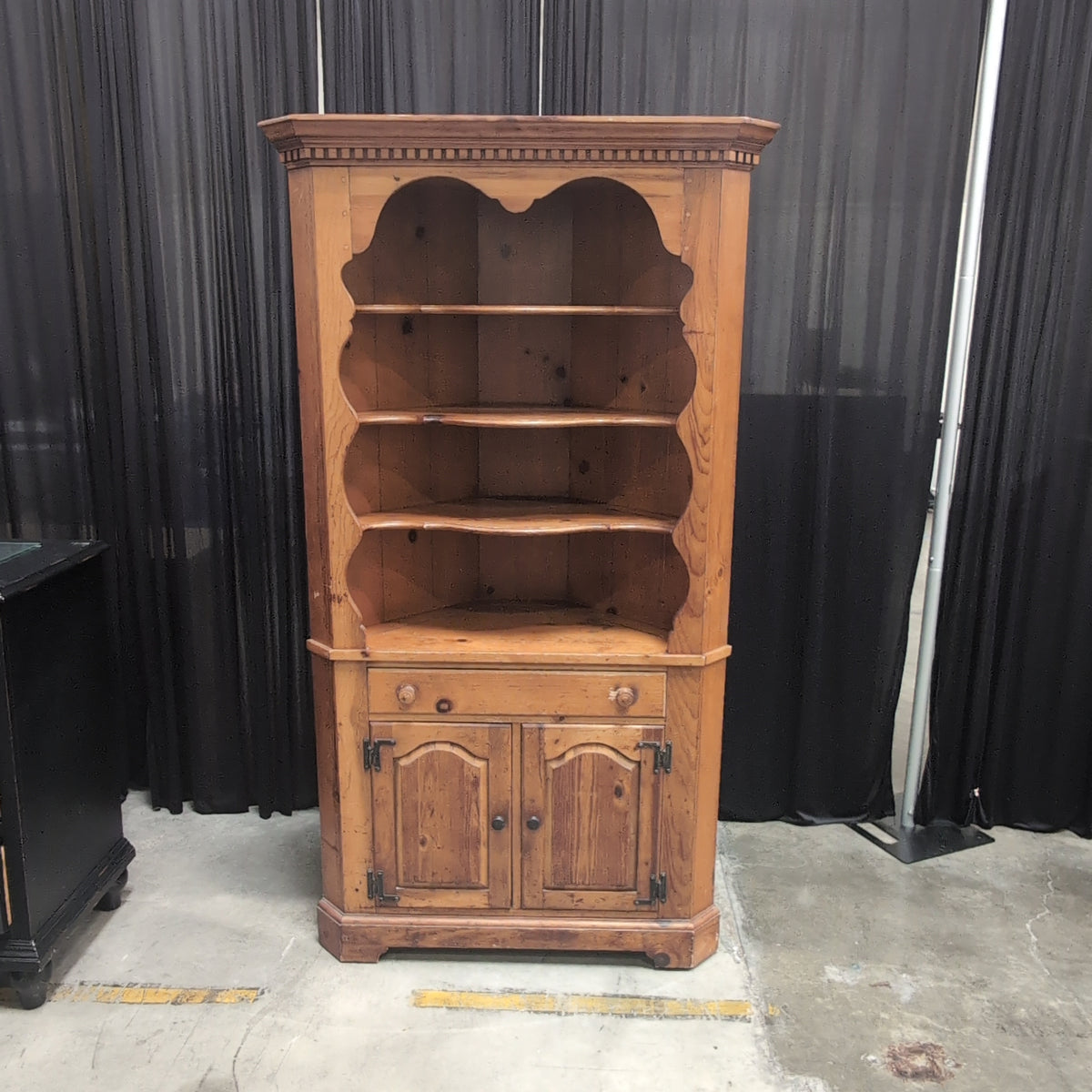 Rustic Wood Corner Cabinet with Open Shelves
