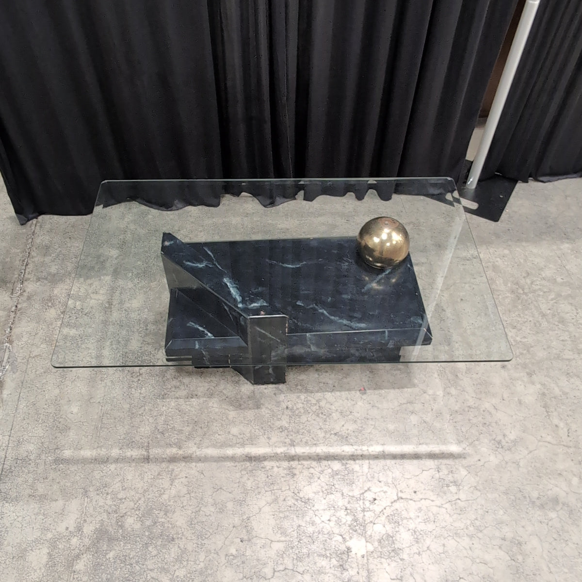 Geometric Black Marble and Glass Coffee Table