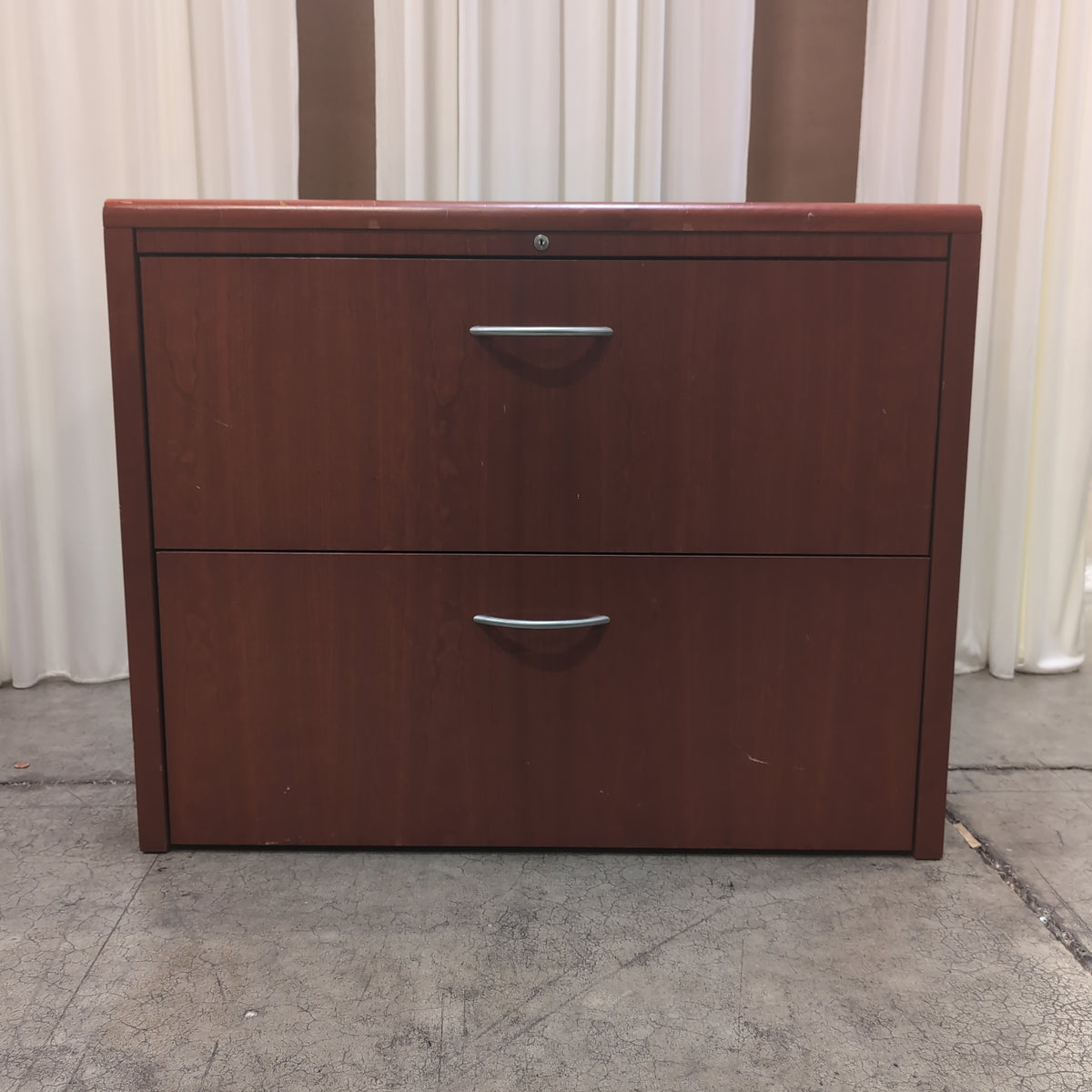 Cherry Finish Two-Drawer Storage Cabinet with Lock