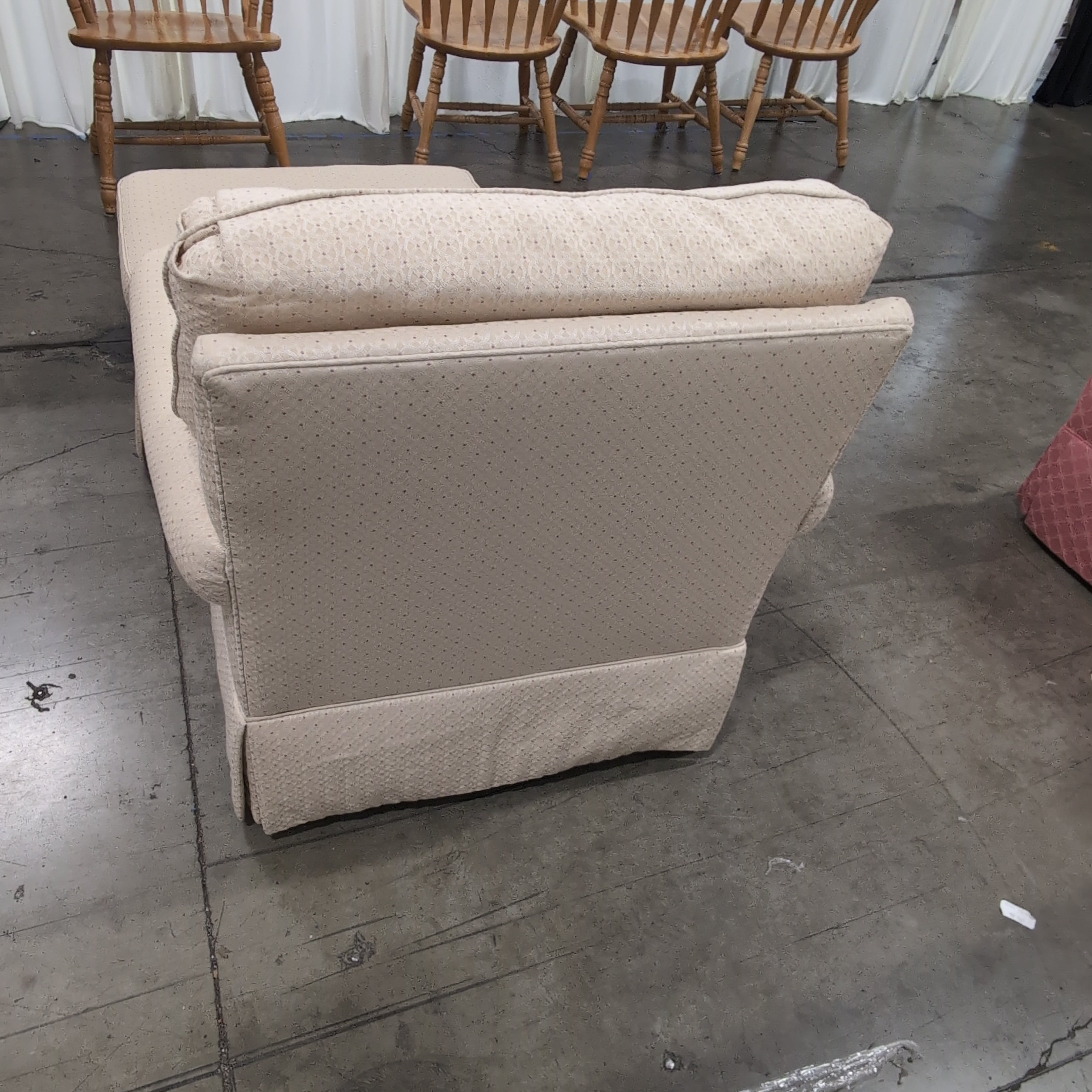 Ethan Allen Cream Patterned Upholstered Armchair with Ottoman
