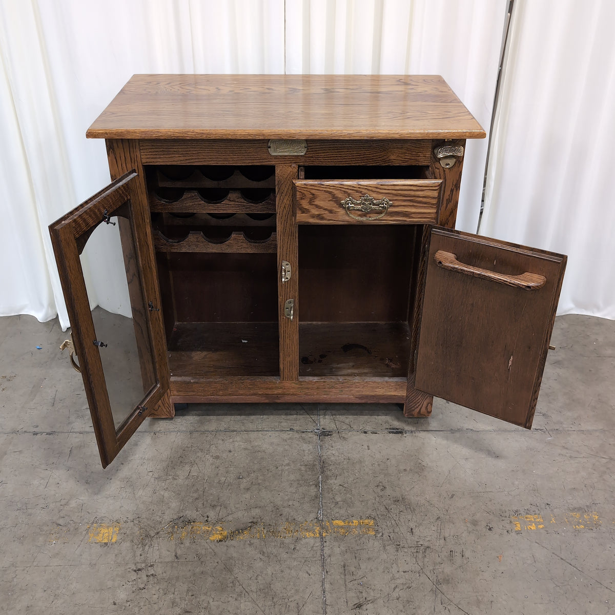 WHITECLAD Oak Wood Storage Cabinet with Bottle Opener
