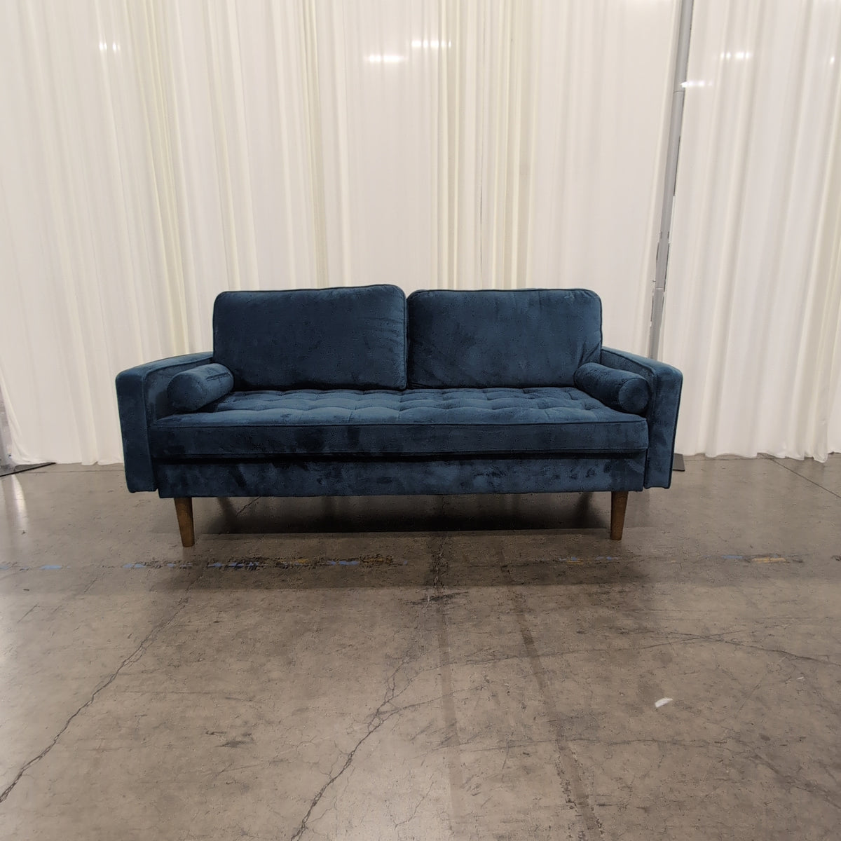 Modern Teal Velvet Loveseat with Bolster Pillows