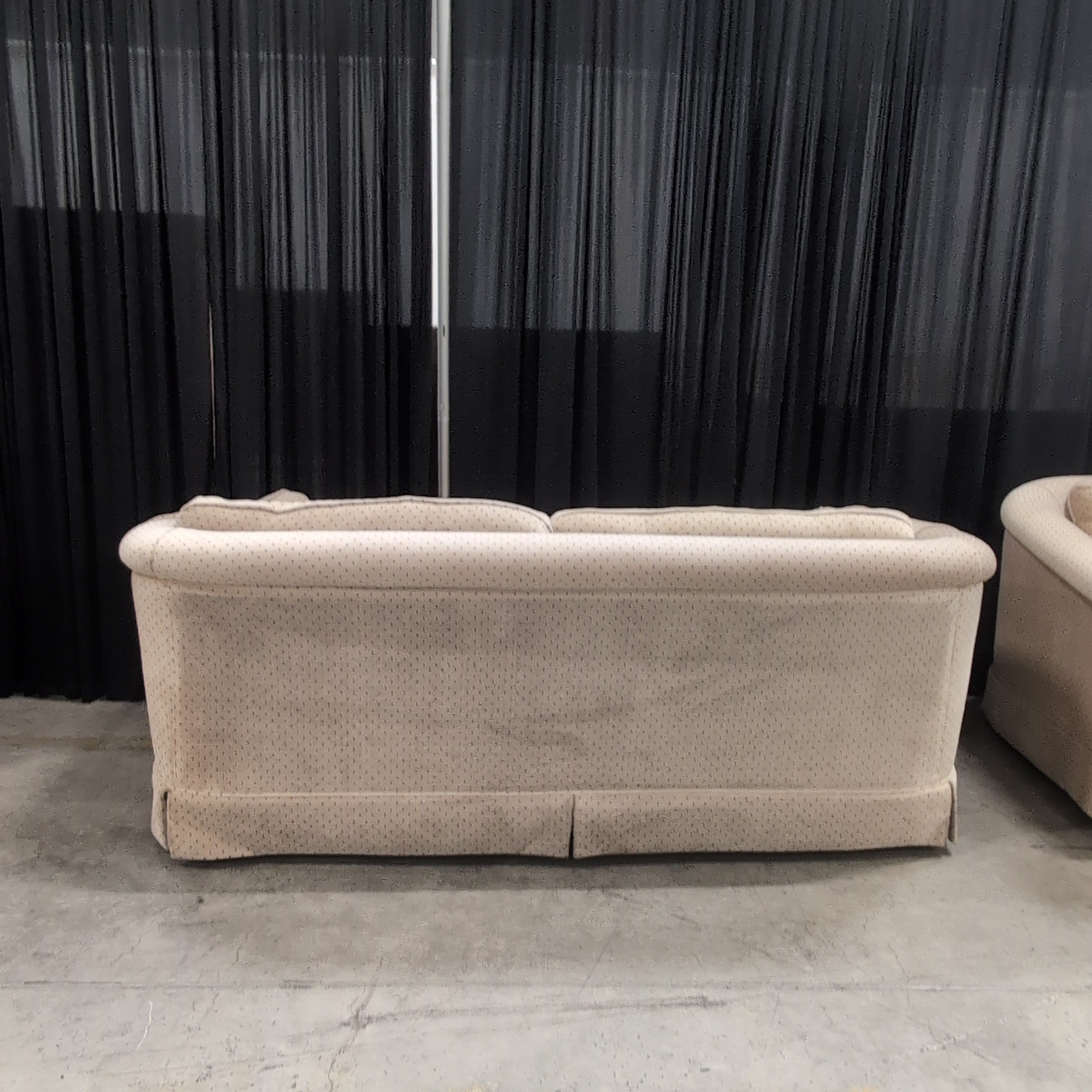 Beige Dotted Fabric Rolled Arm Couch with Button Tufting
