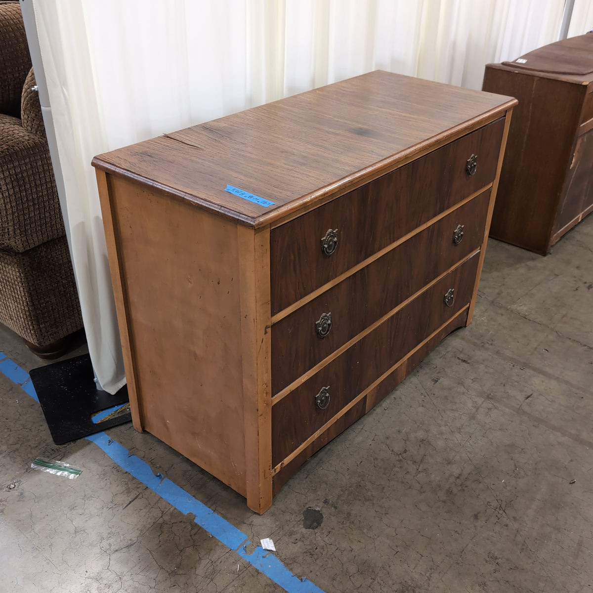 Vintage Style Wood Three-Drawer Dresser in Brown Stain