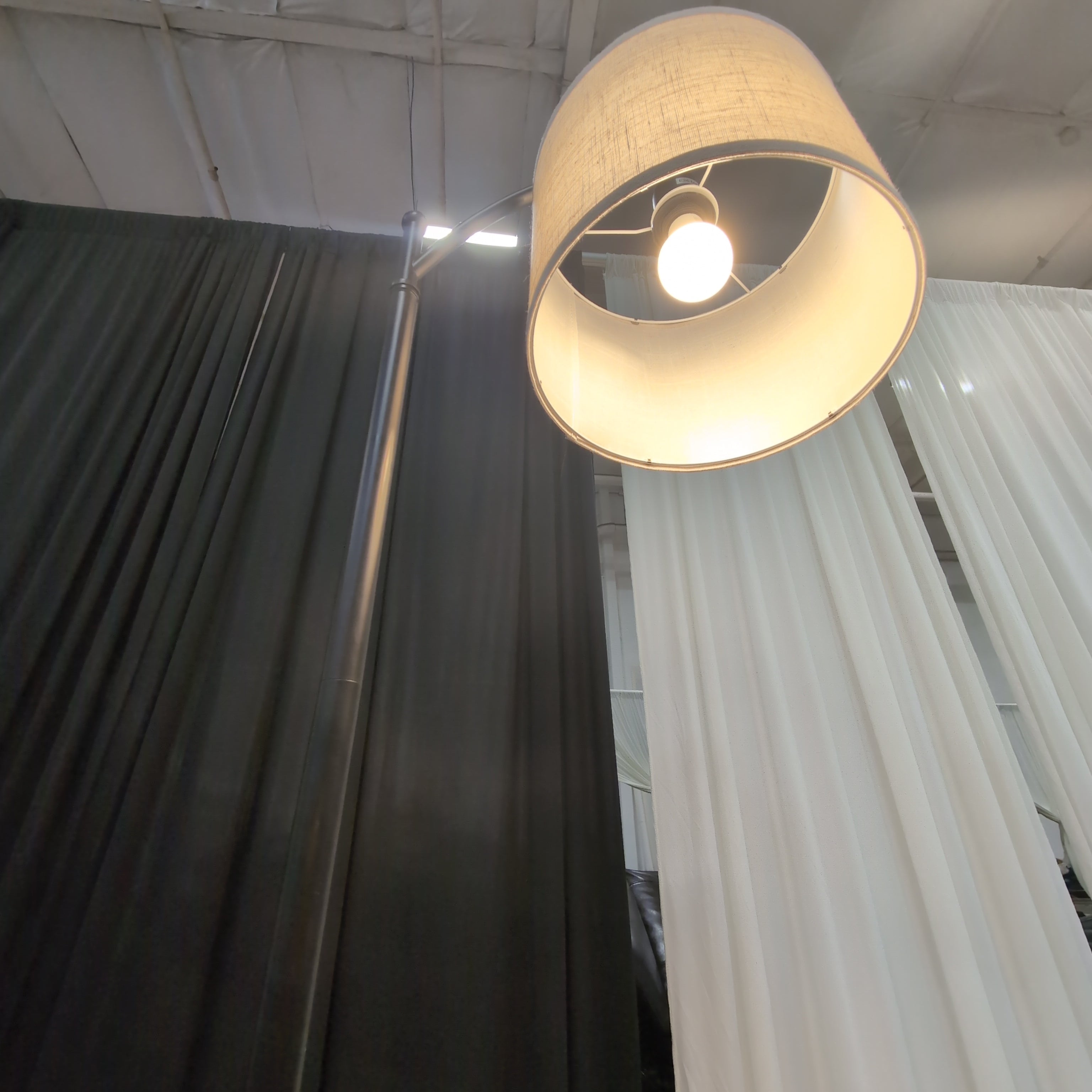 Dark Metal Arc Floor Lamp with Fabric Shade