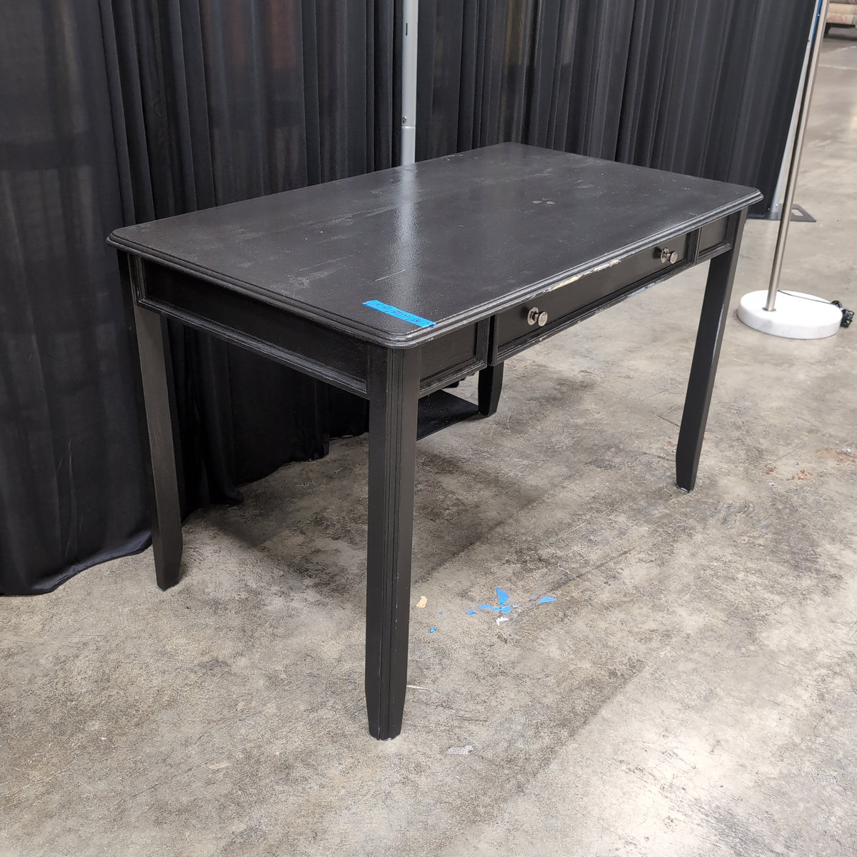 Black Wood Two-Drawer Desk with Silver Knobs