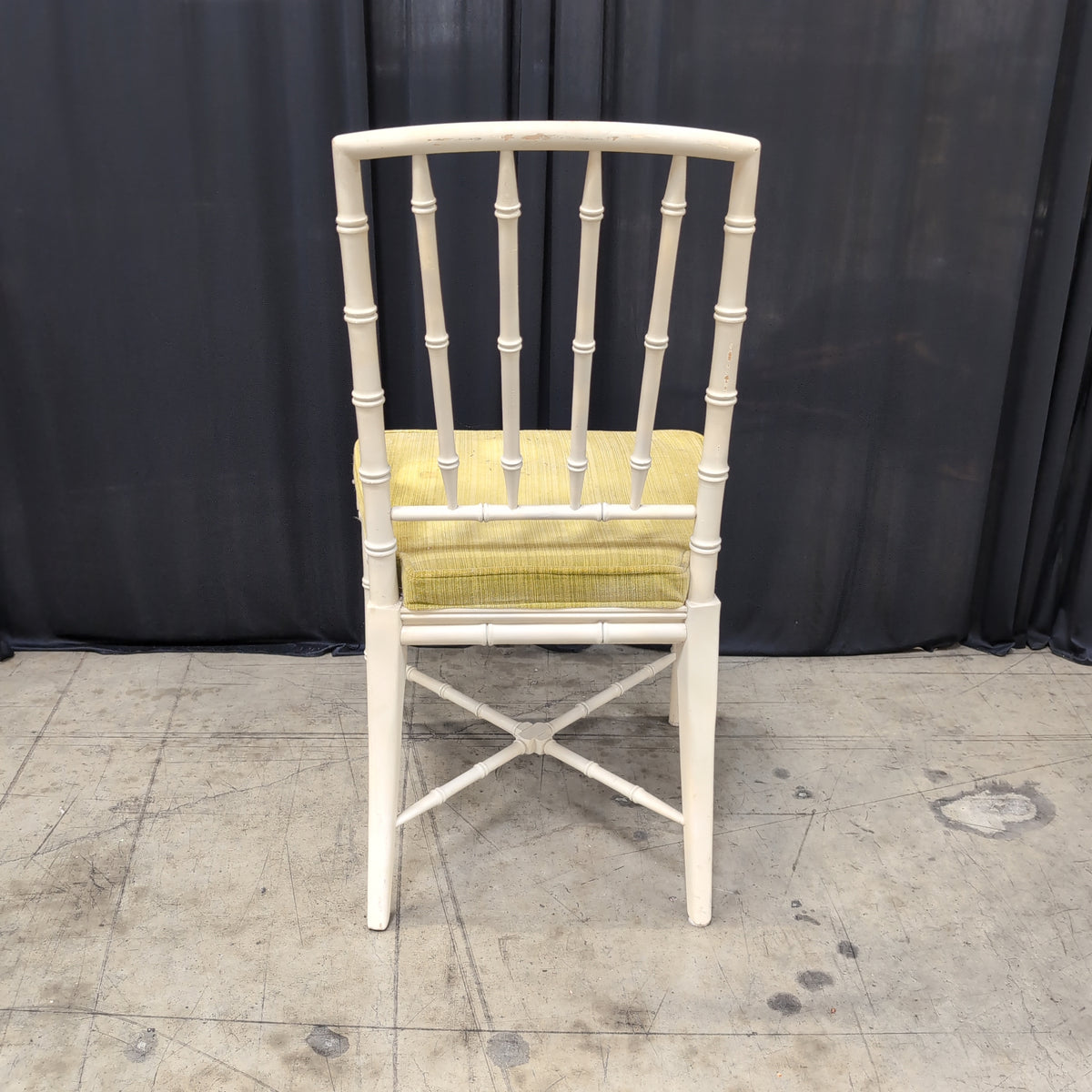 Cream Faux Bamboo Dining Chair with Green Cushion
