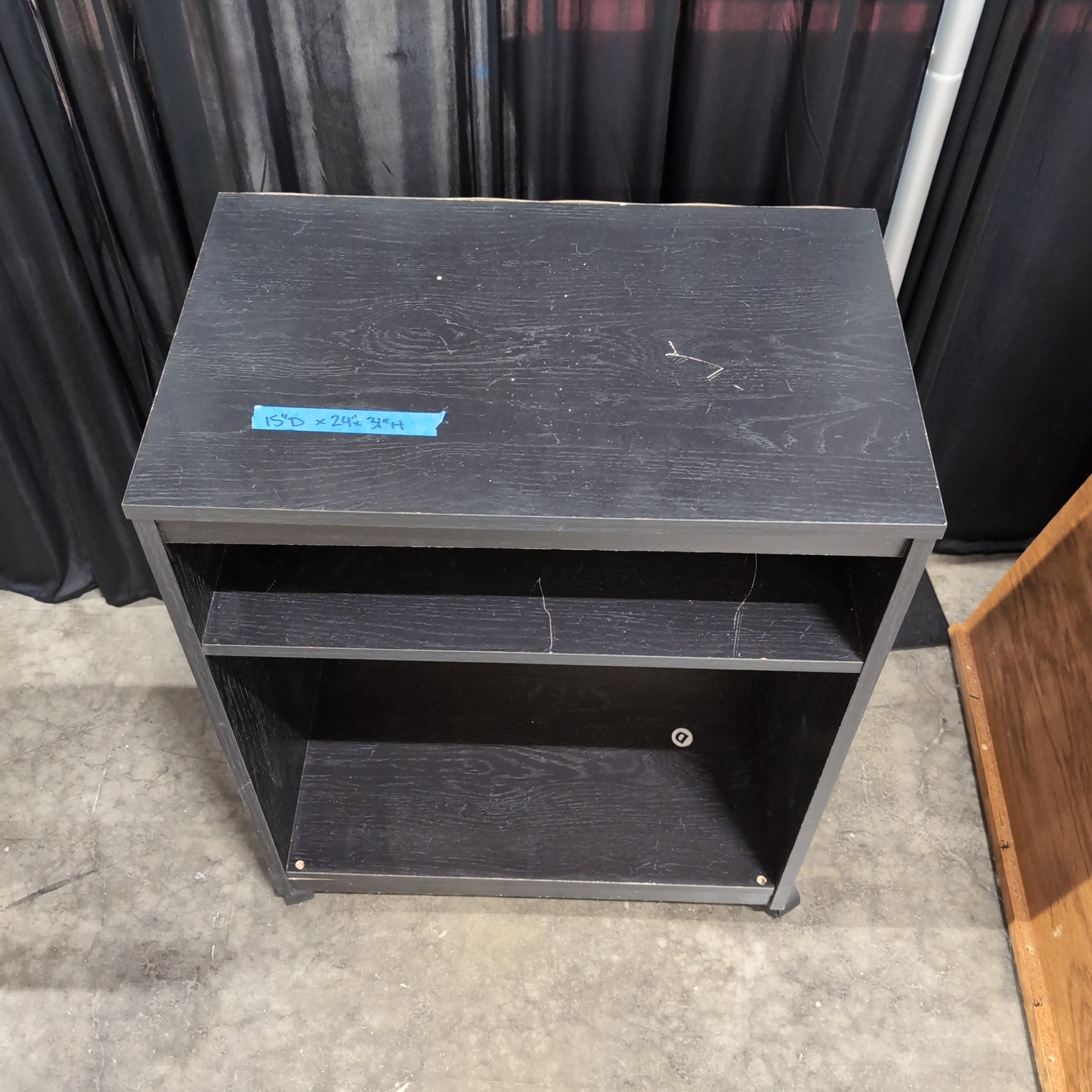 Black Wood-Look Open Shelf Nightstand with Cable Management