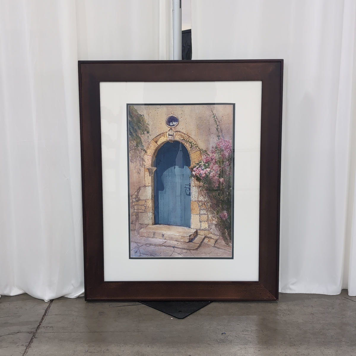 Mediterranean Blue Door Framed Print with White Mat