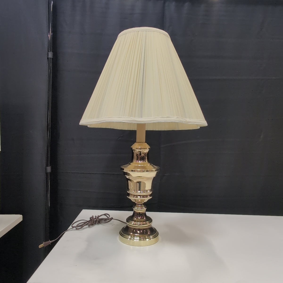 Polished Brass Table Lamp with Pleated Shade