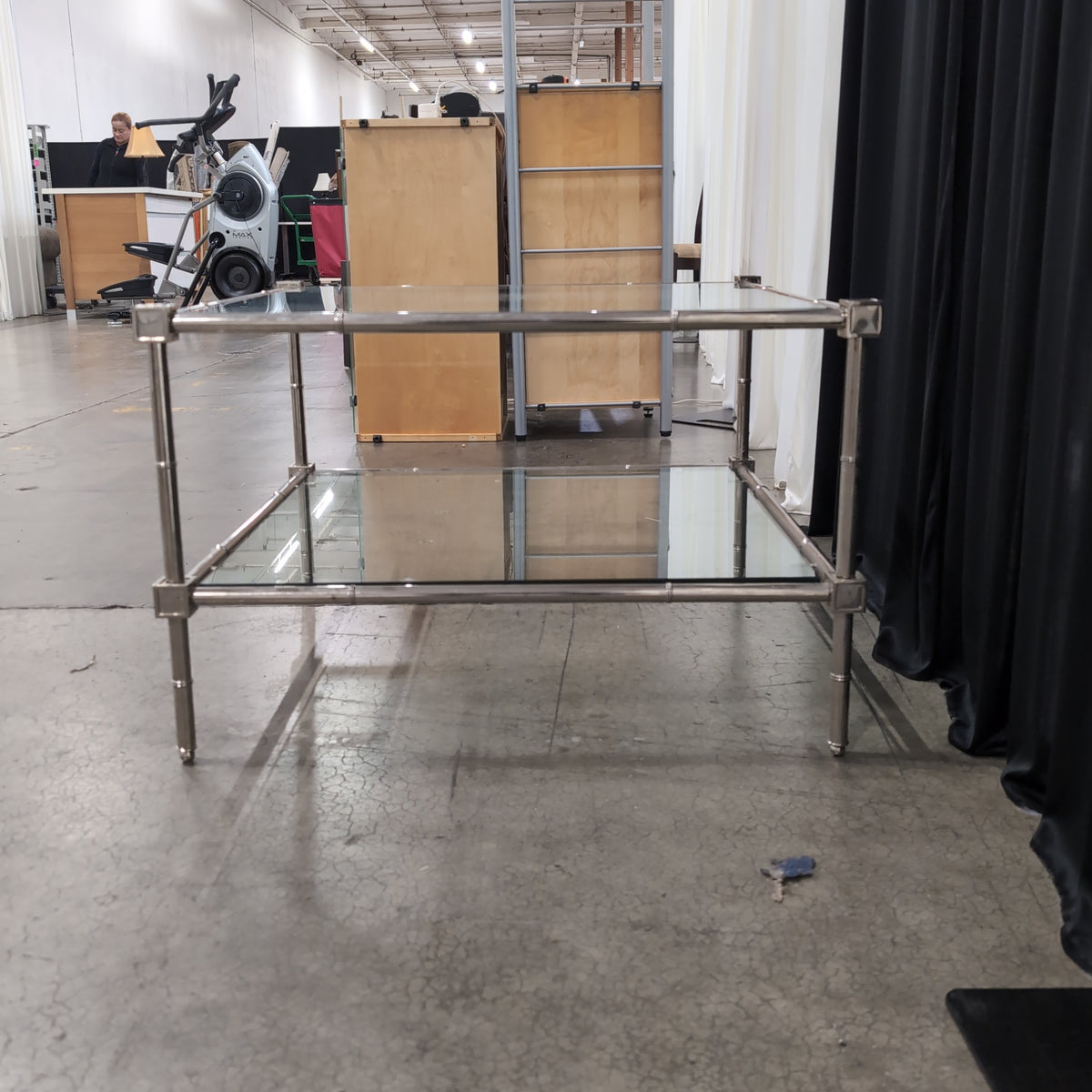 Square Two-Tiered Glass End Table with Chrome Frame