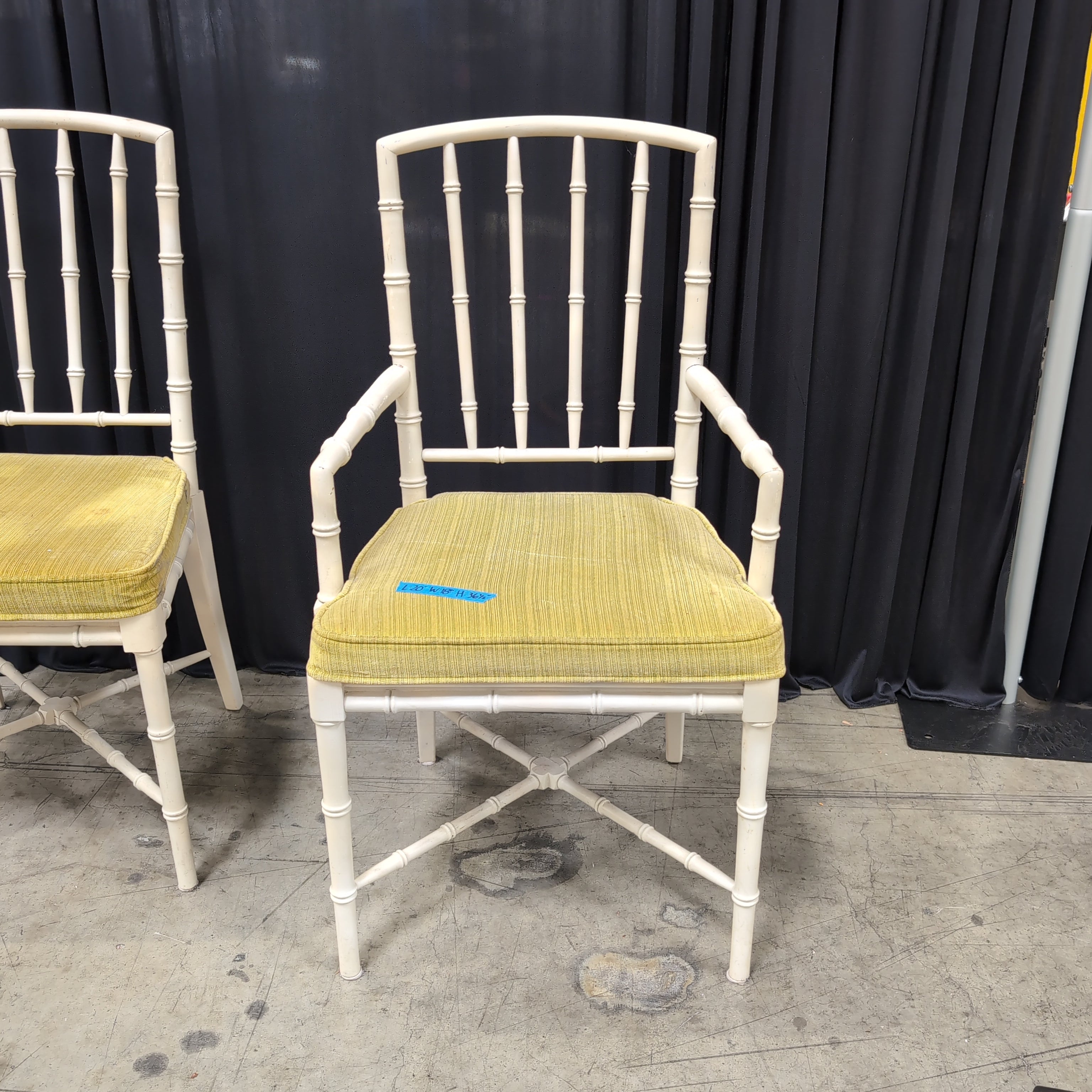 White Faux Bamboo Dining Chair with Chartreuse Cushion
