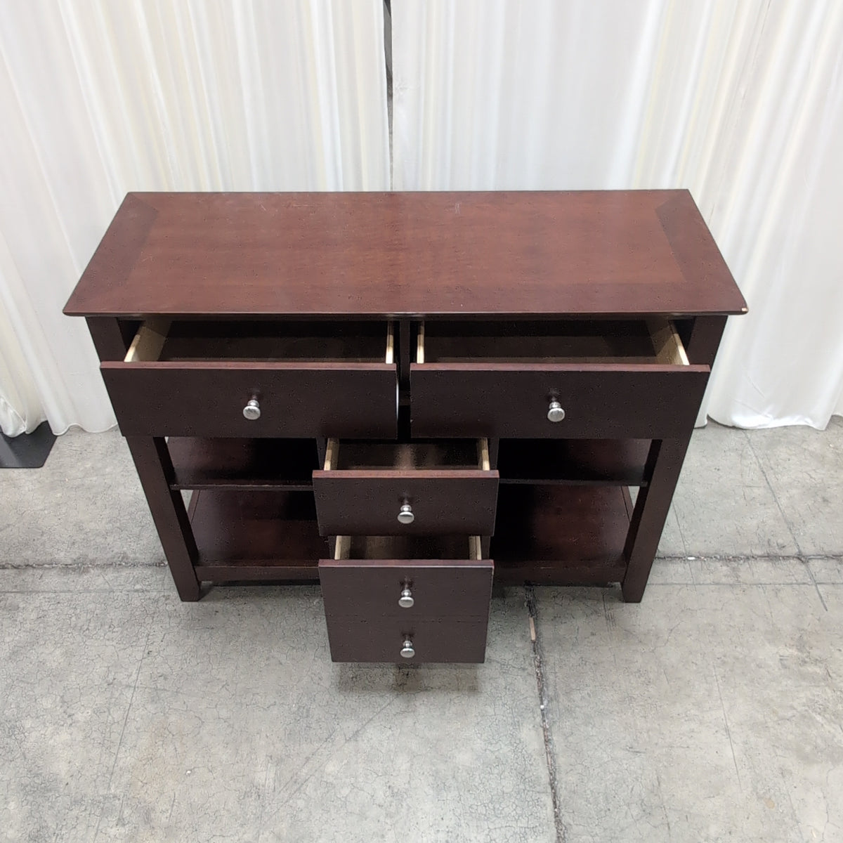 Dark Brown Wood TV Stand with Multiple Drawers